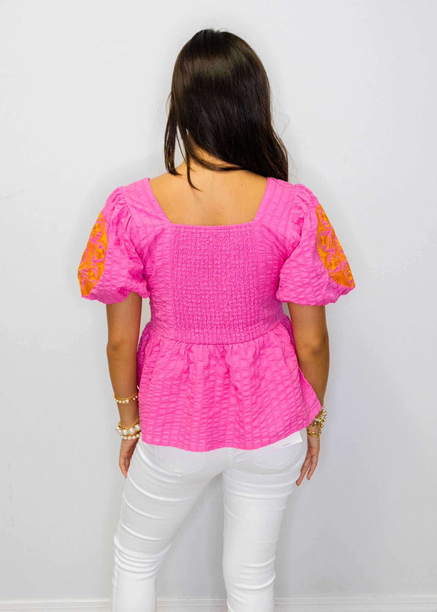 Pink Embroidered Peplum Top