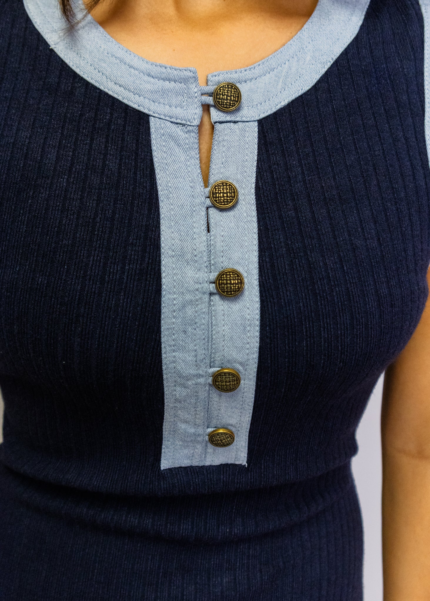 Navy & Denim Fitted Dress