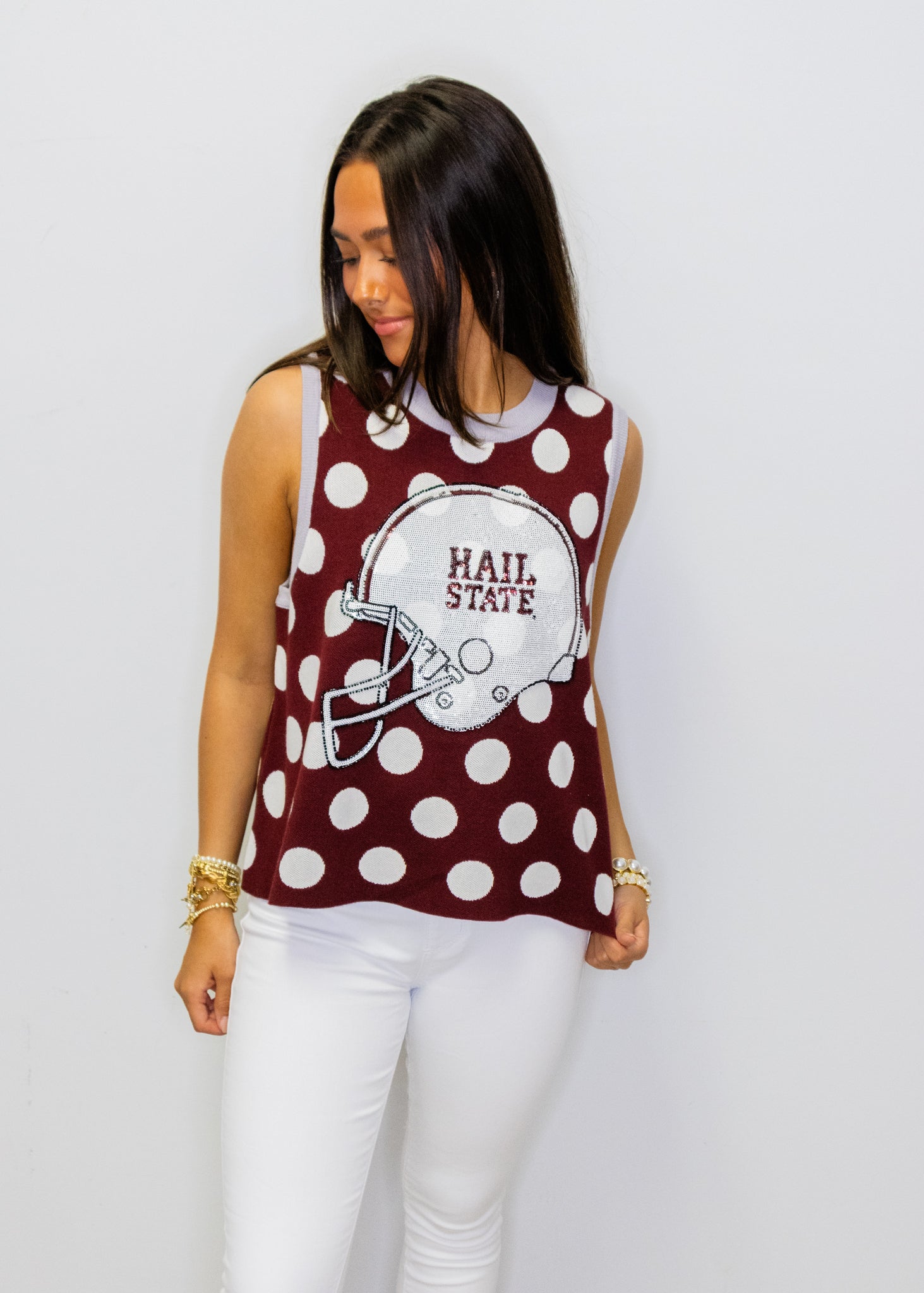 Licensed Miss State Polka Dot Helmet Knit Tank