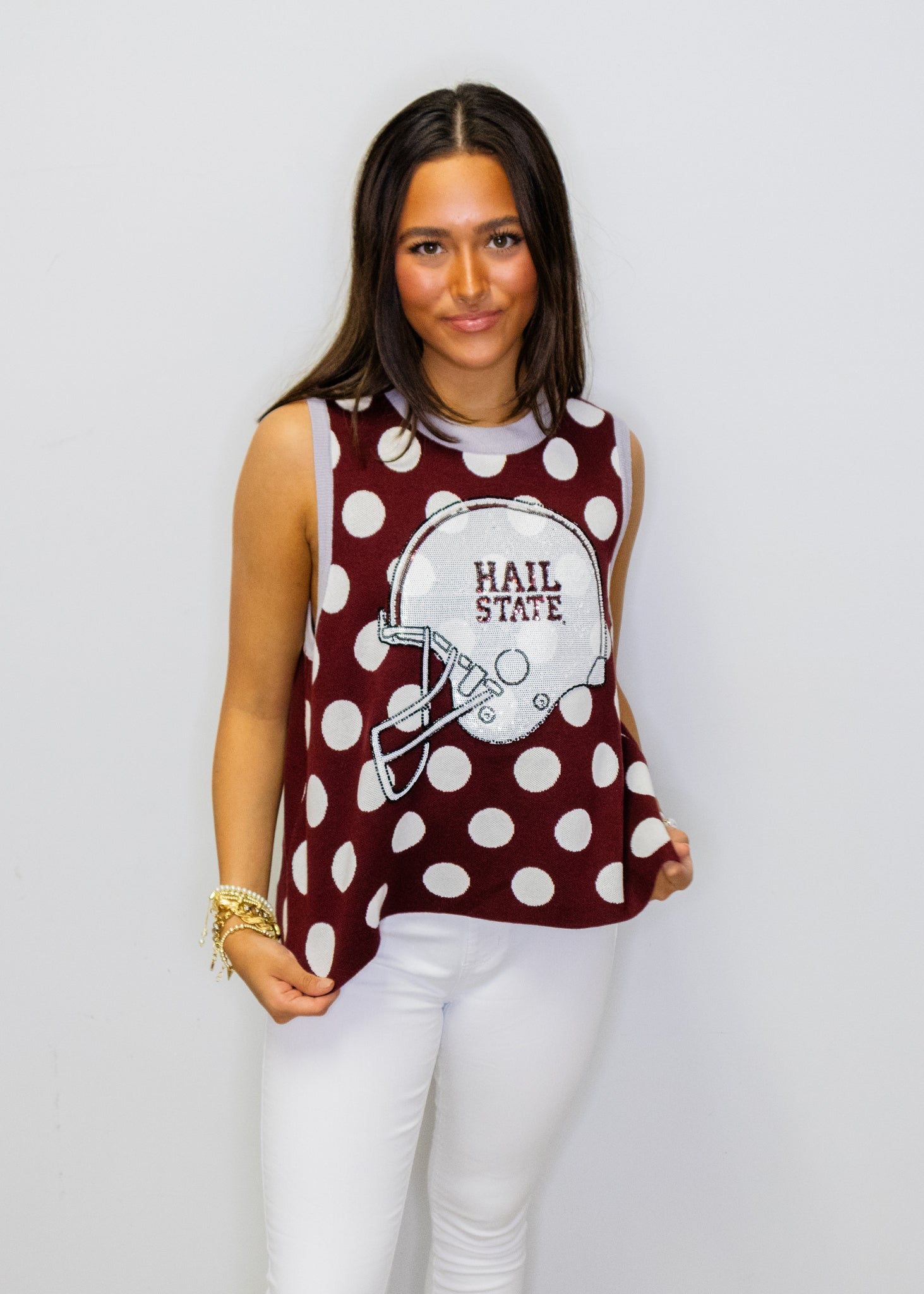 Licensed Miss State Polka Dot Helmet Knit Tank