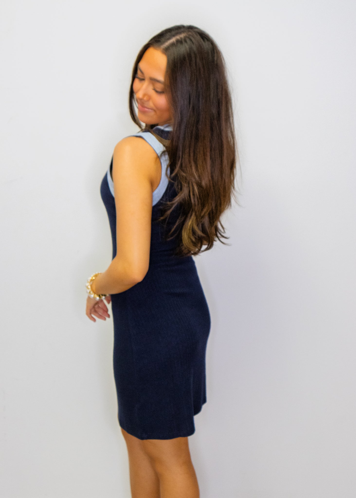 Navy & Denim Fitted Dress