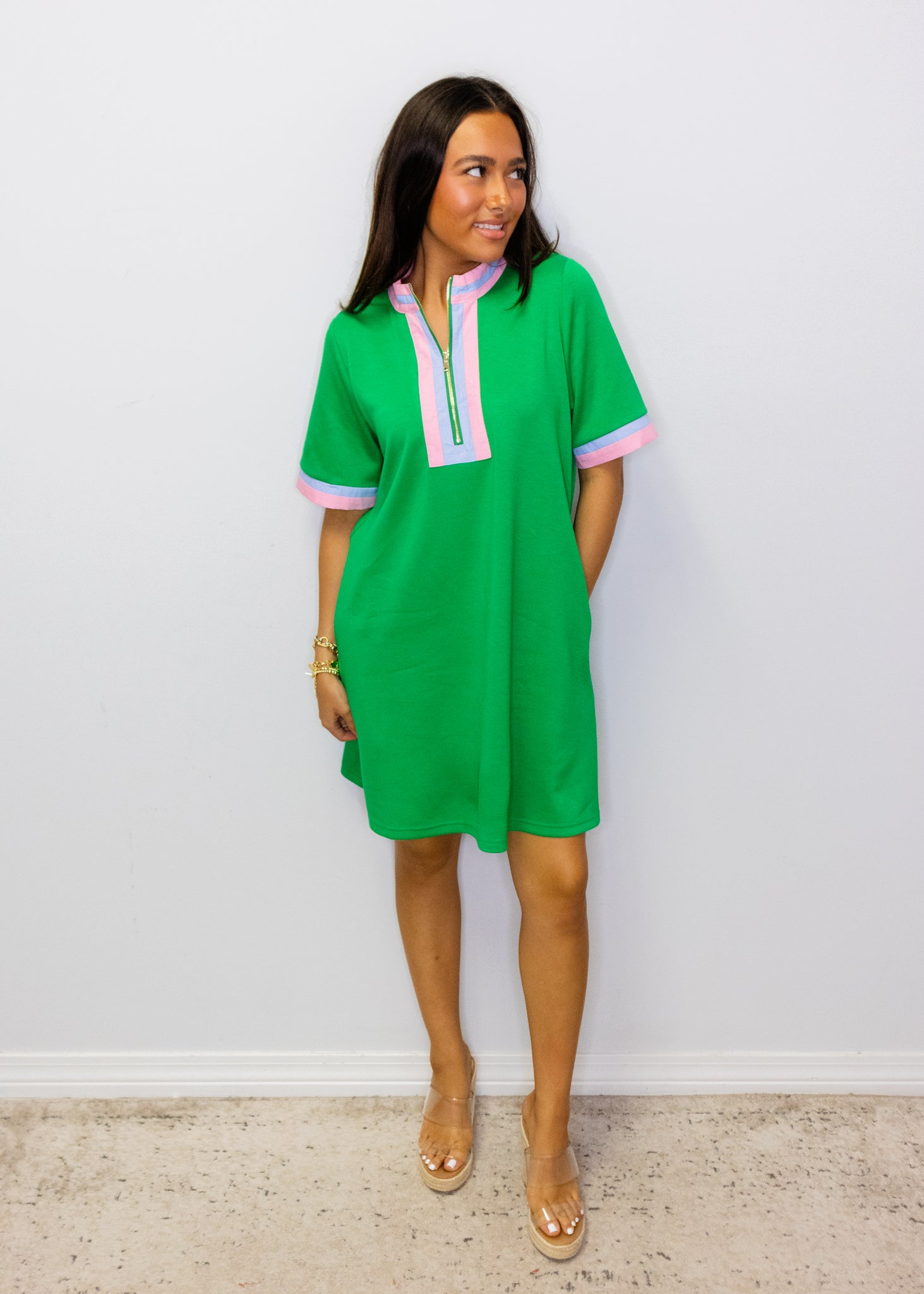 Kelly Green Contrast Detail Dress