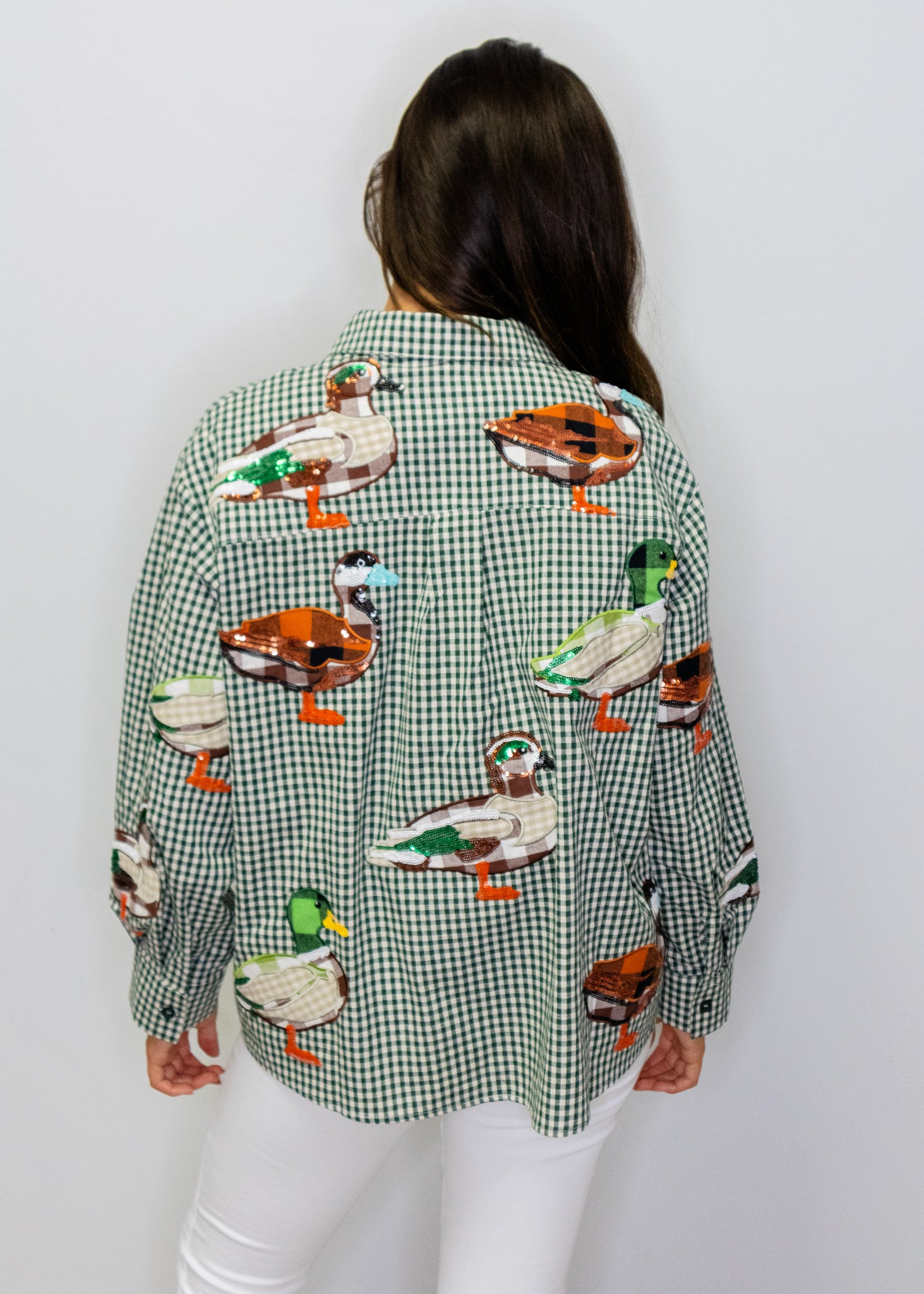 Green & White Gingham Duck Button Up Top
