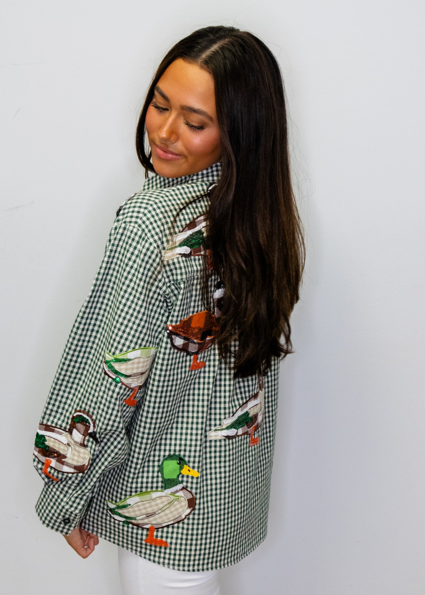 Green & White Gingham Duck Button Up Top