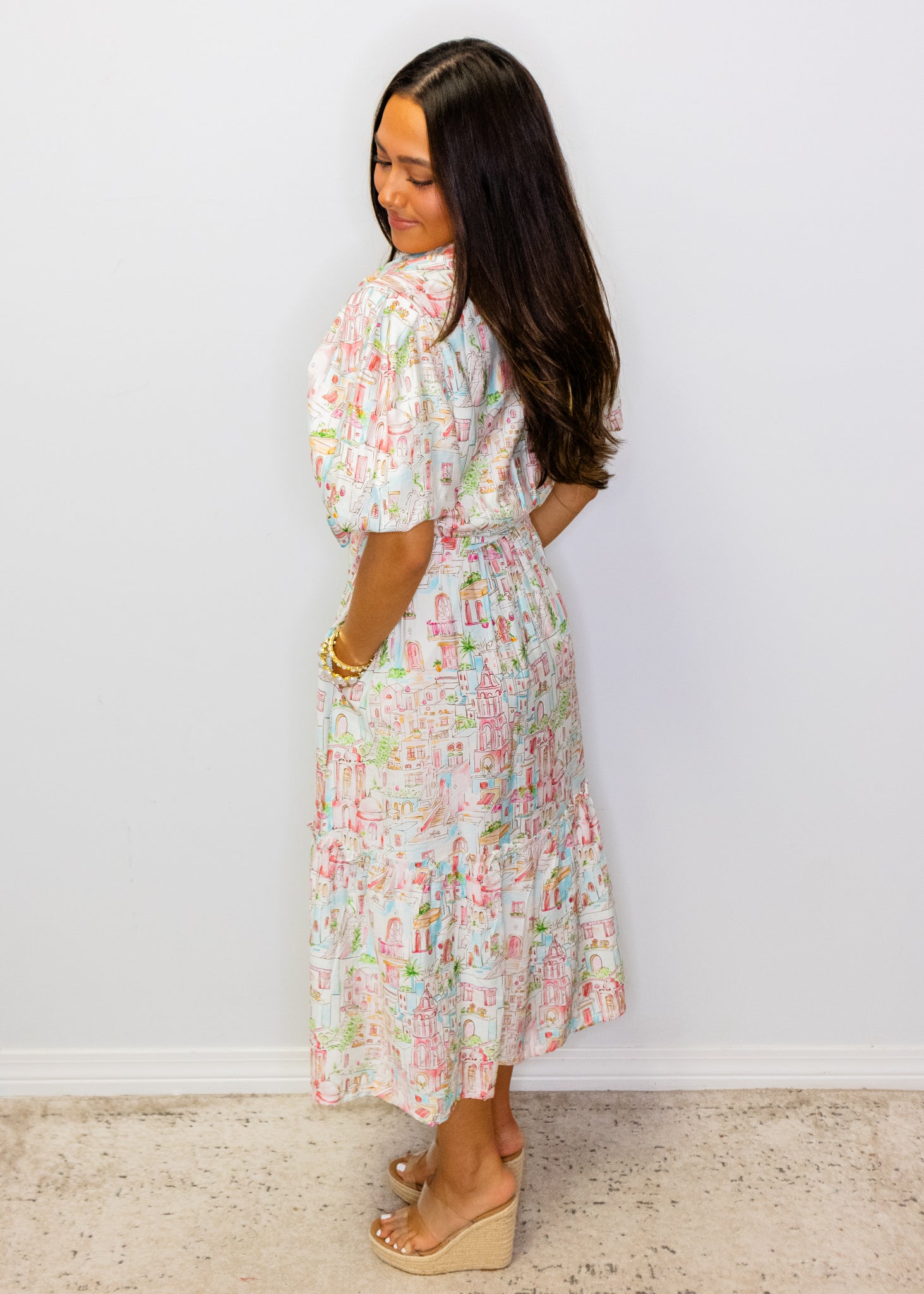 Multi Town Button Midi Dress