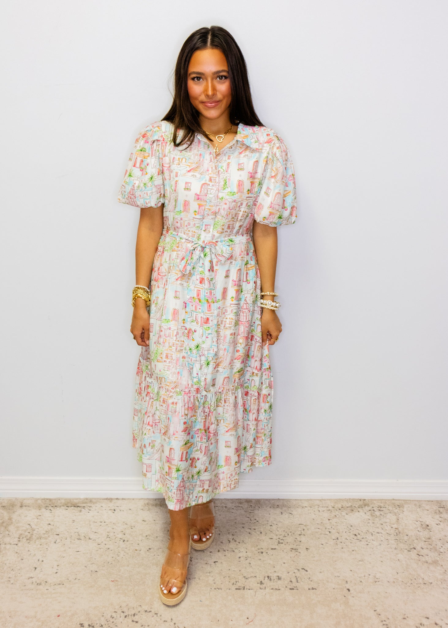 Multi Town Button Midi Dress