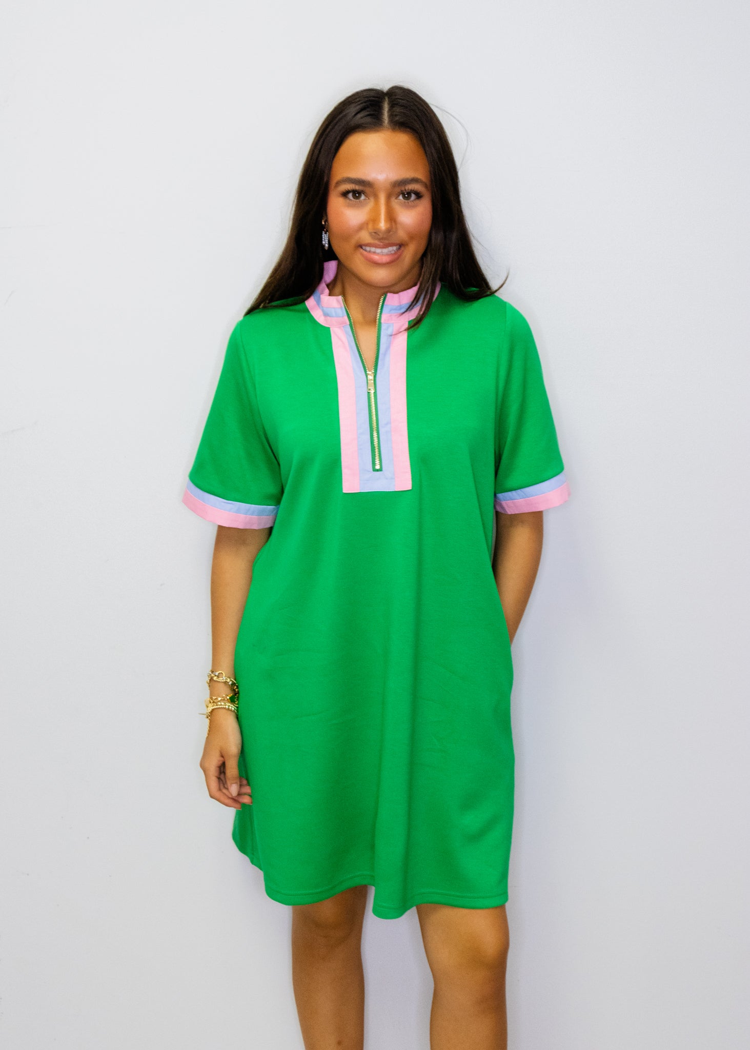 Kelly Green Contrast Detail Dress