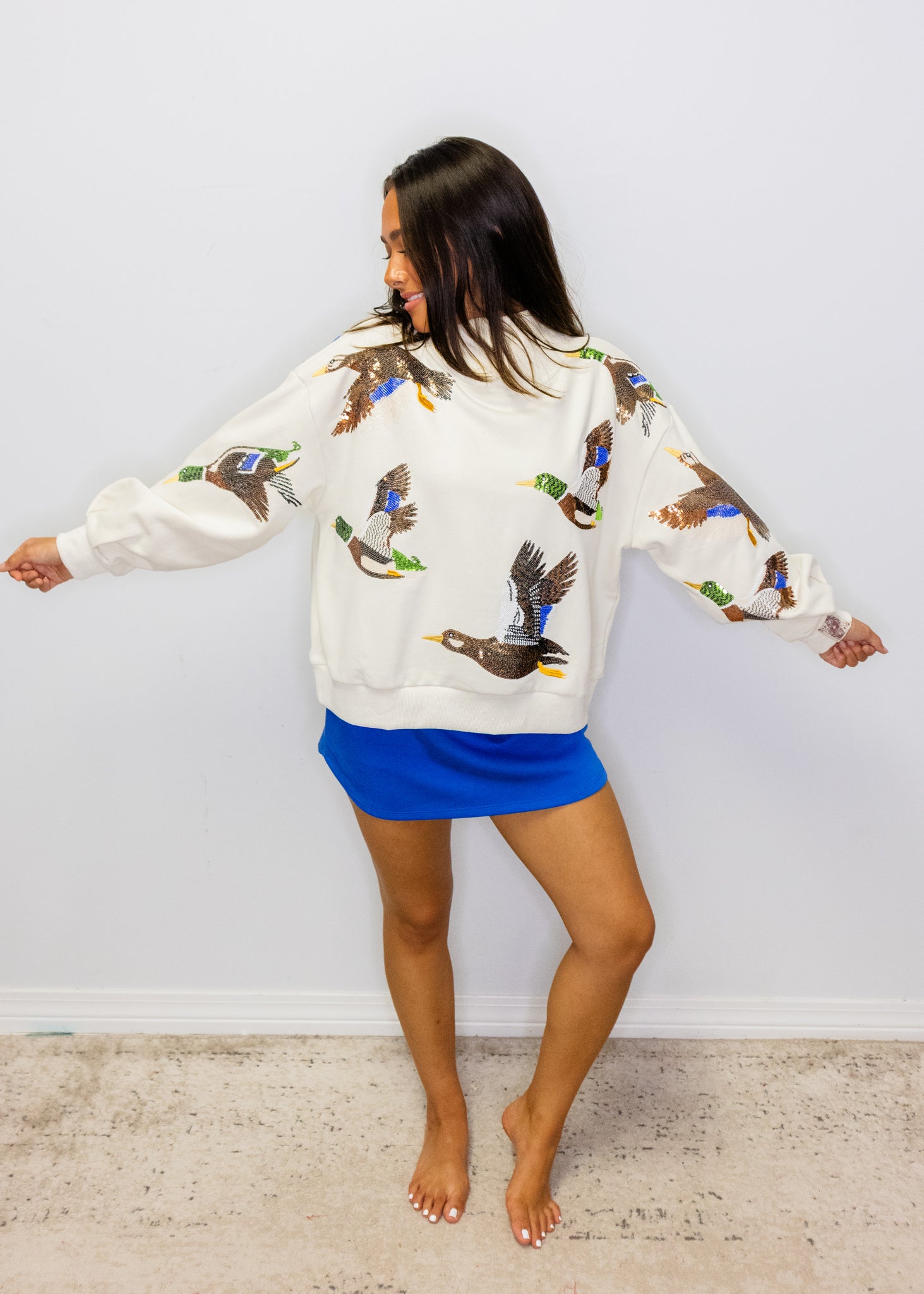 Ivory Flying Ducks Mock Neck Sweatshirt