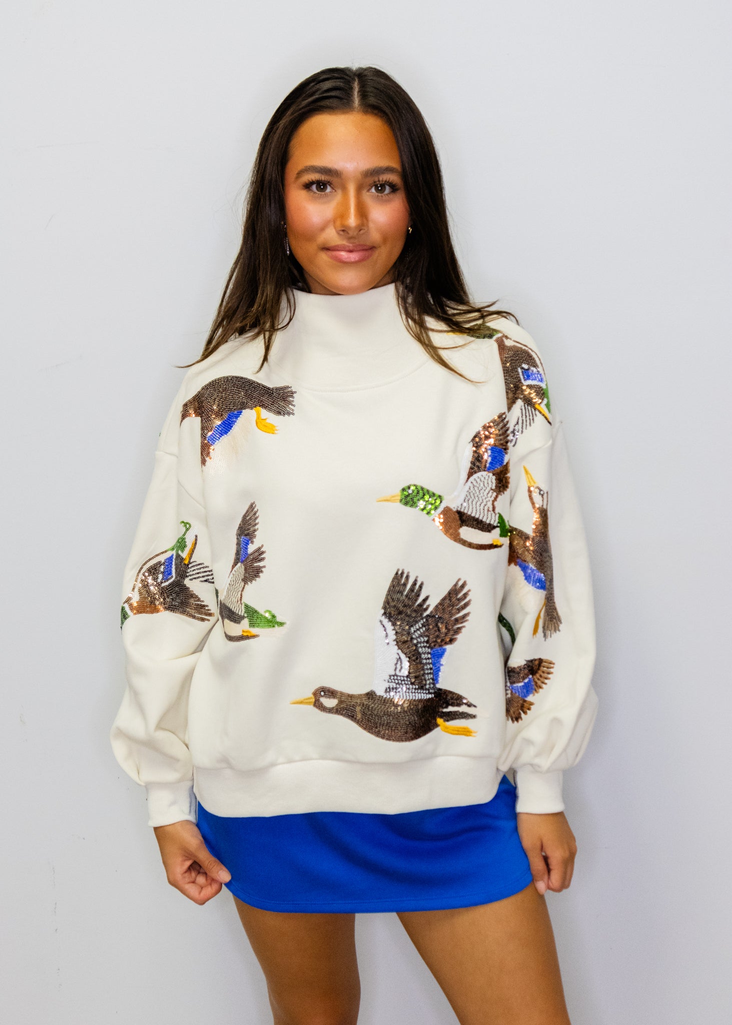 Ivory Flying Ducks Mock Neck Sweatshirt