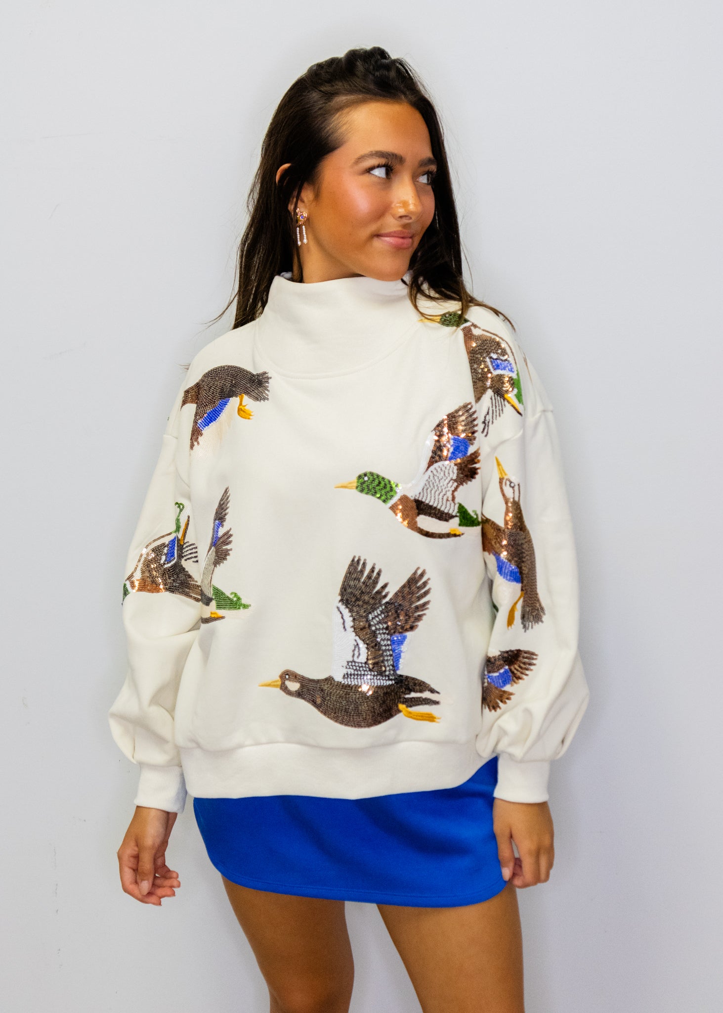 Ivory Flying Ducks Mock Neck Sweatshirt