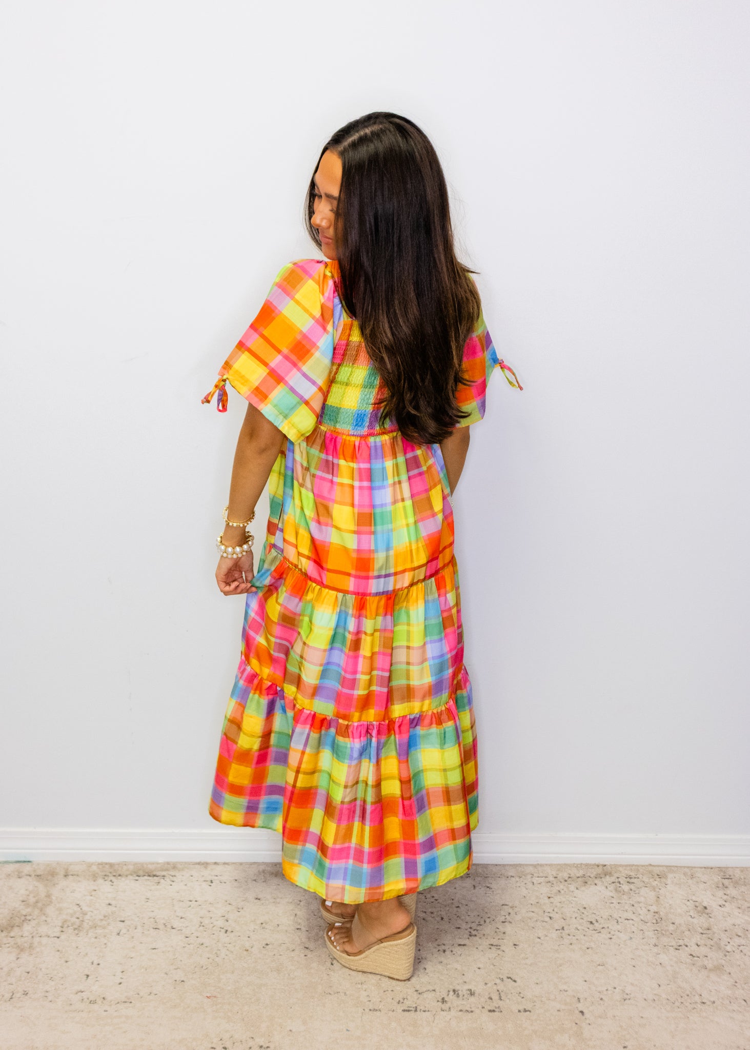 Bright Check Tiered Maxi Dress