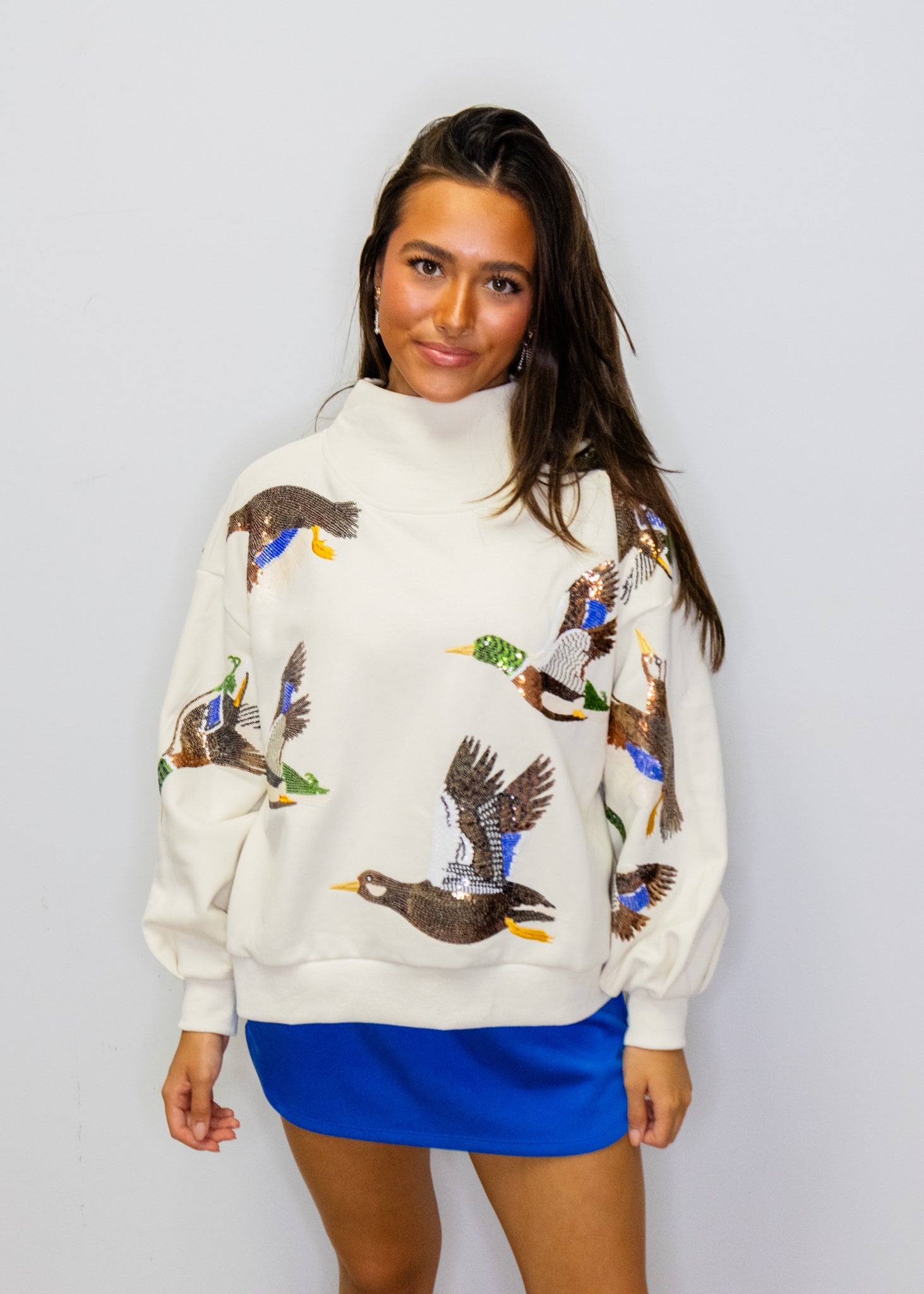 Ivory Flying Ducks Mock Neck Sweatshirt