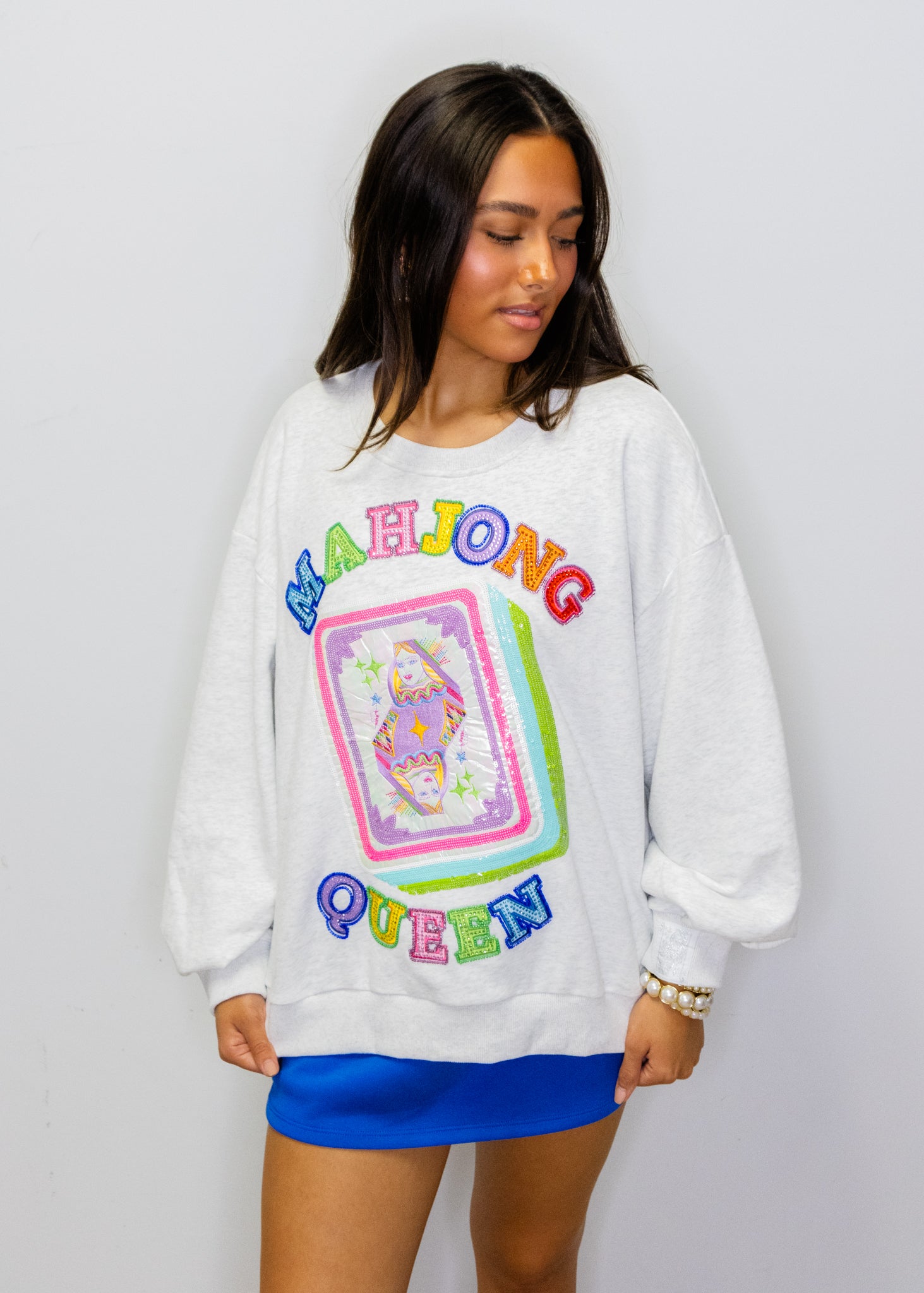 Grey 'Mahjong Queen' QOS Card Tile Sweatshirt