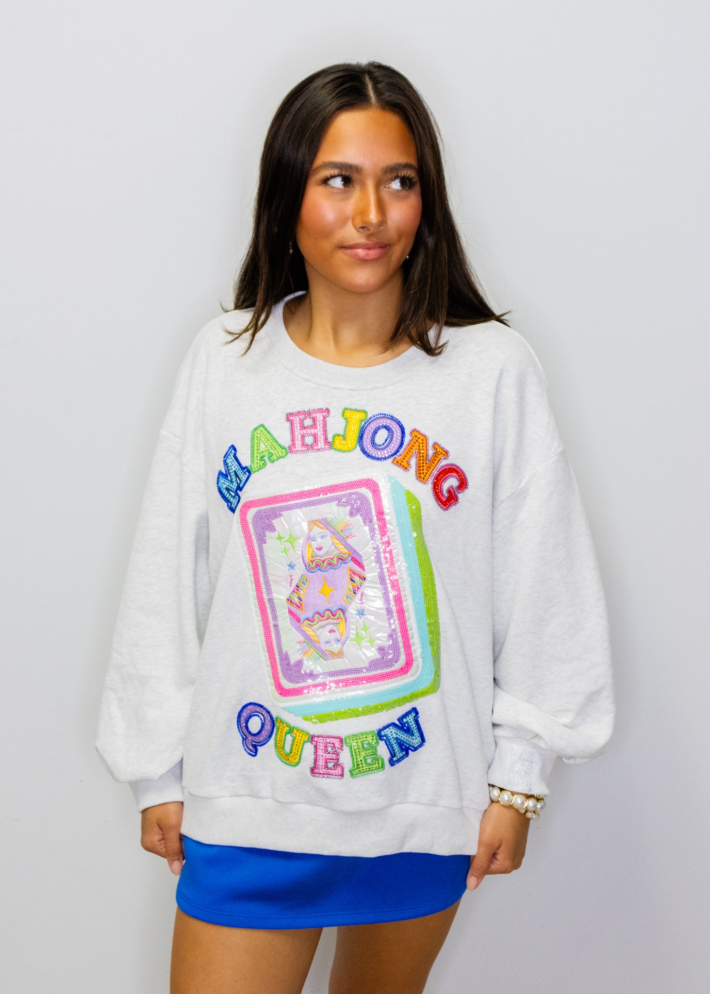 Grey 'Mahjong Queen' QOS Card Tile Sweatshirt