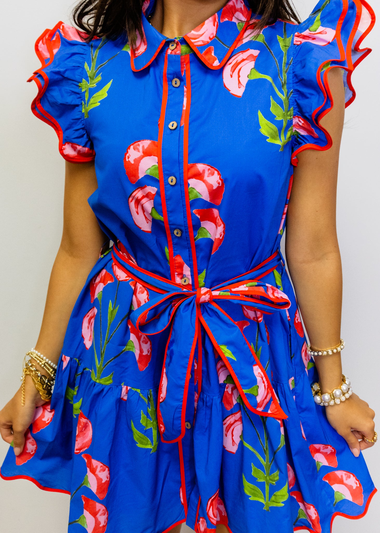 Royal Blue Floral Tie Dress