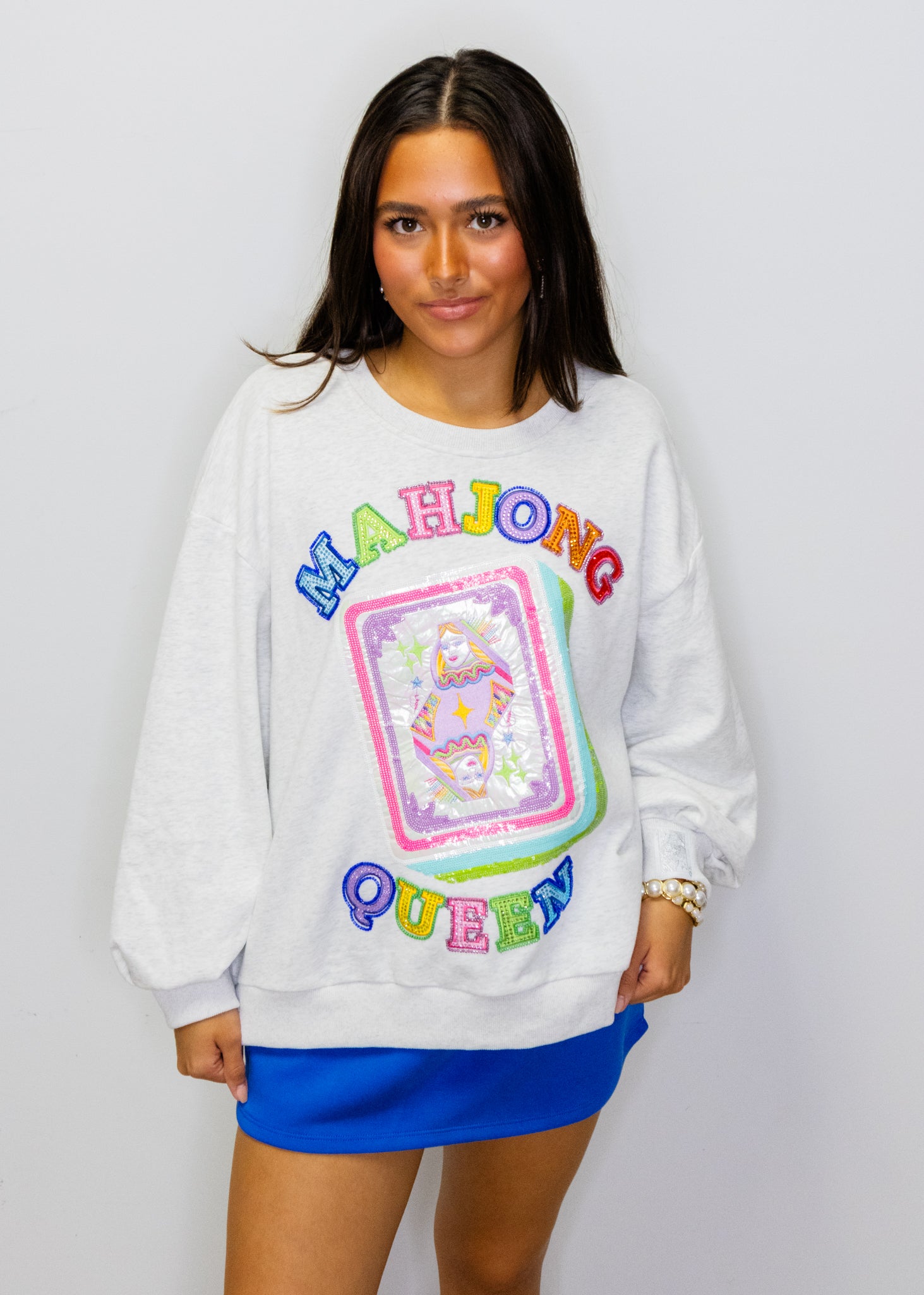 Grey 'Mahjong Queen' QOS Card Tile Sweatshirt