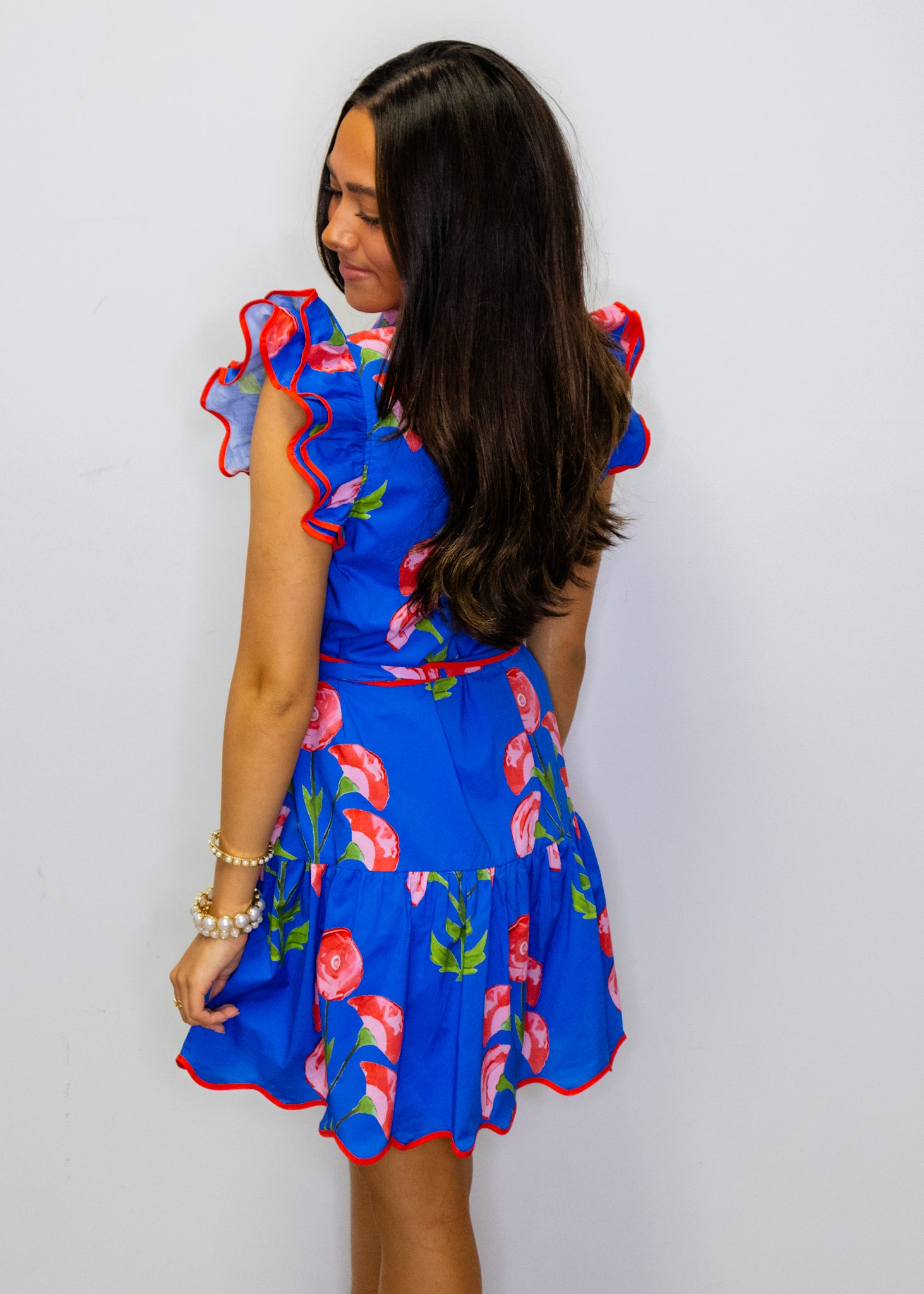 Royal Blue Floral Tie Dress