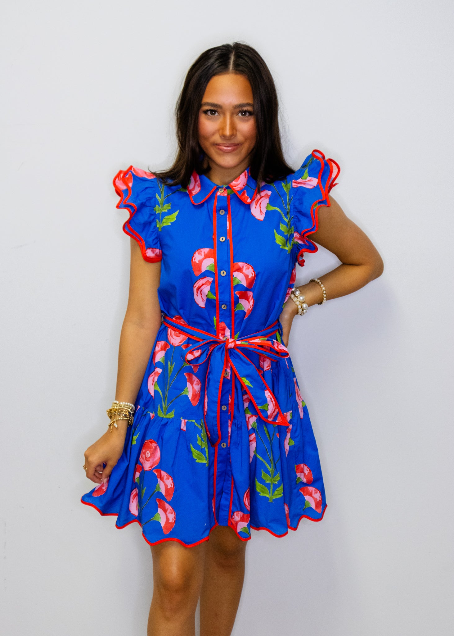 Royal Blue Floral Tie Dress
