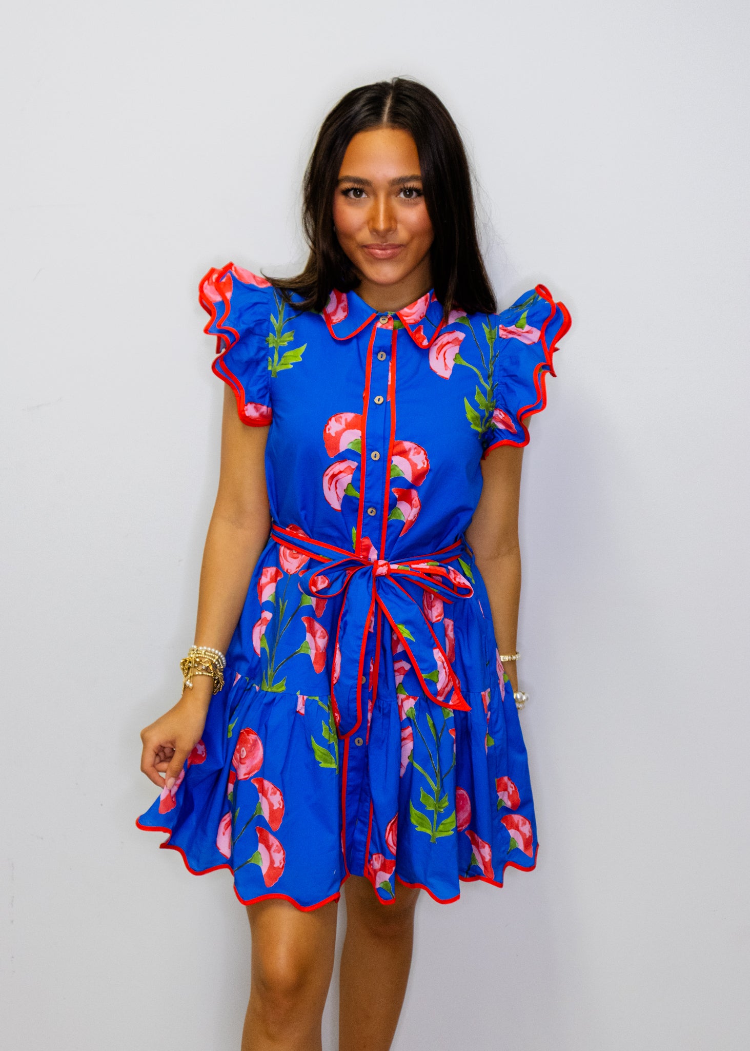 Royal Blue Floral Tie Dress