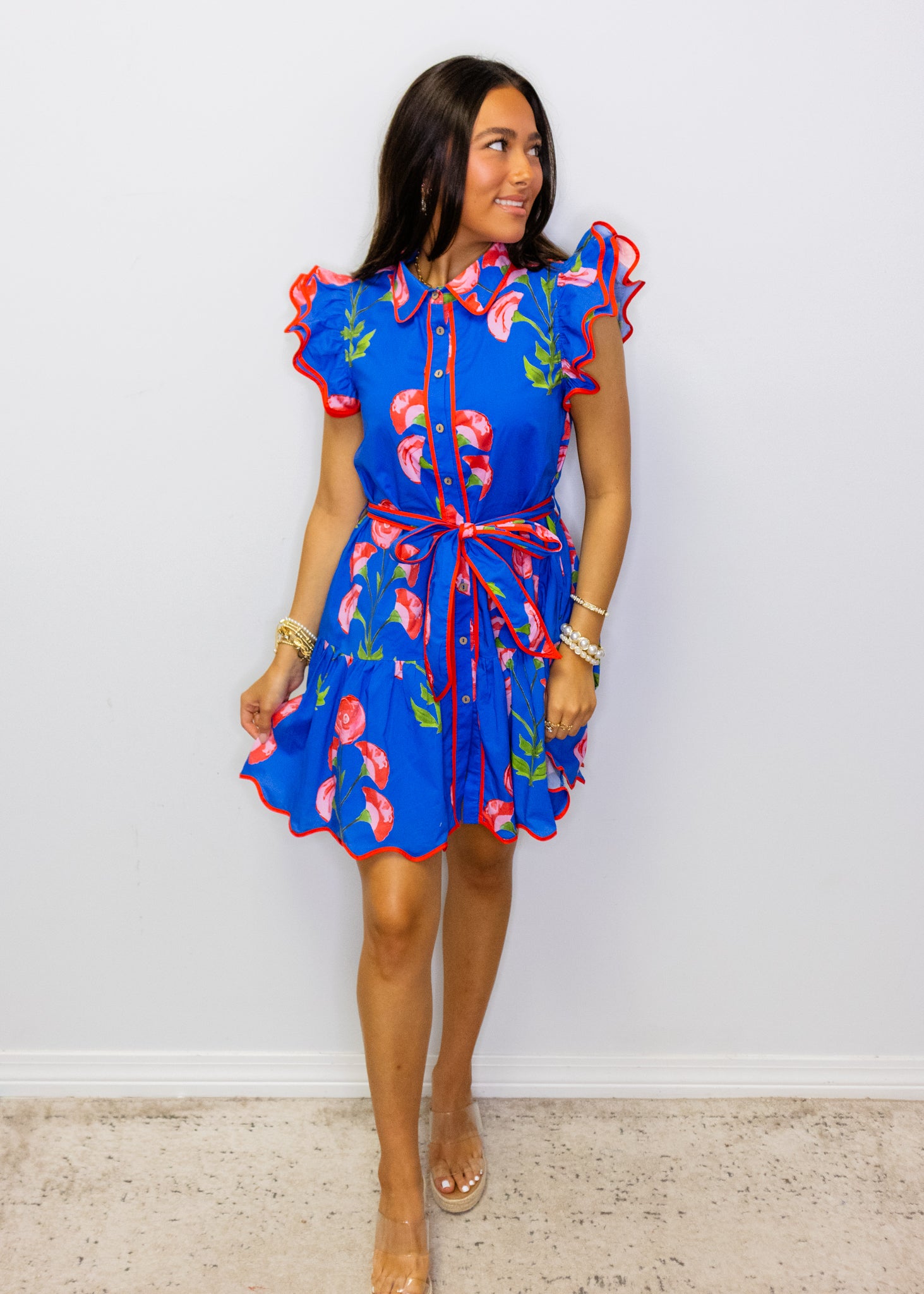 Royal Blue Floral Tie Dress