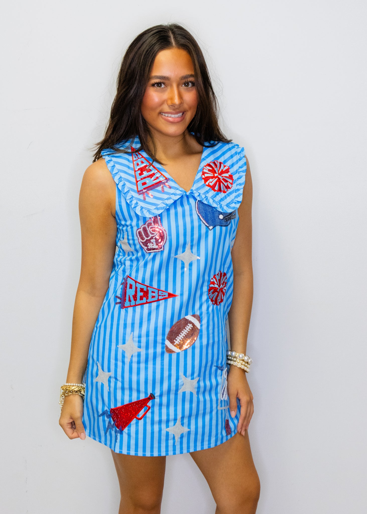 Licensed Ole Miss Licensed Striped Sparkle Gameday Icon Cotton Collar Tank Dress