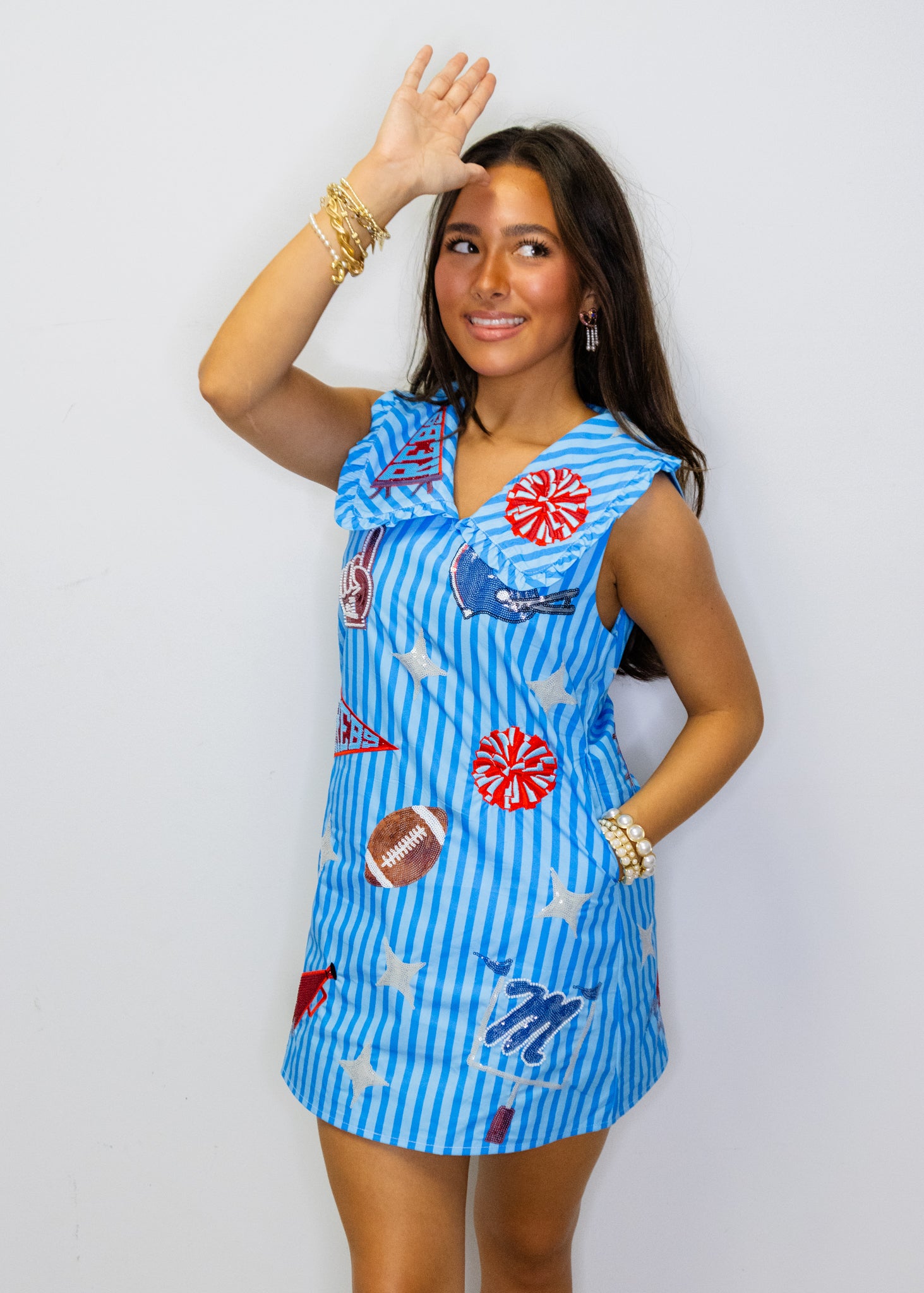 Licensed Ole Miss Licensed Striped Sparkle Gameday Icon Cotton Collar Tank Dress