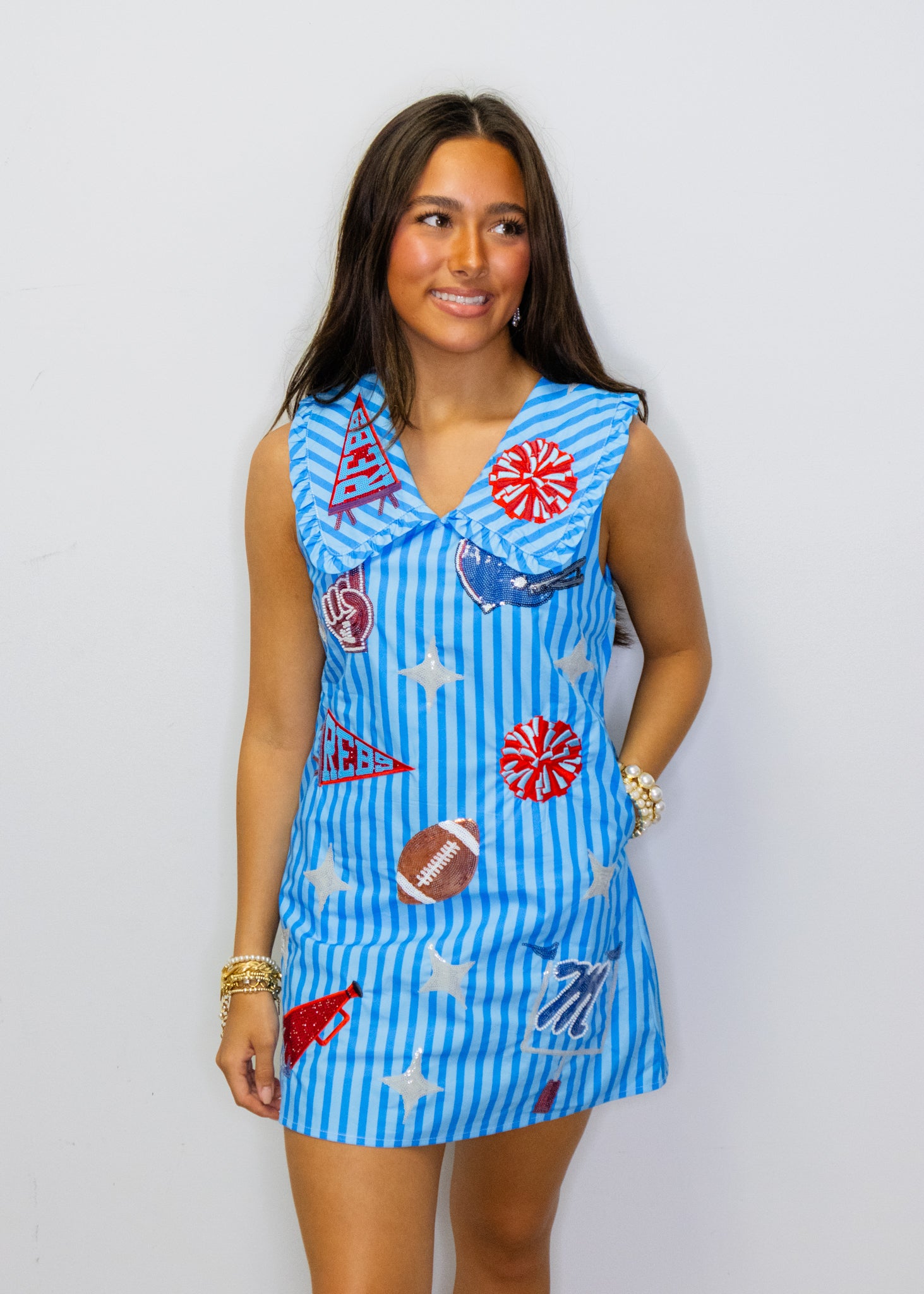 Licensed Ole Miss Licensed Striped Sparkle Gameday Icon Cotton Collar Tank Dress