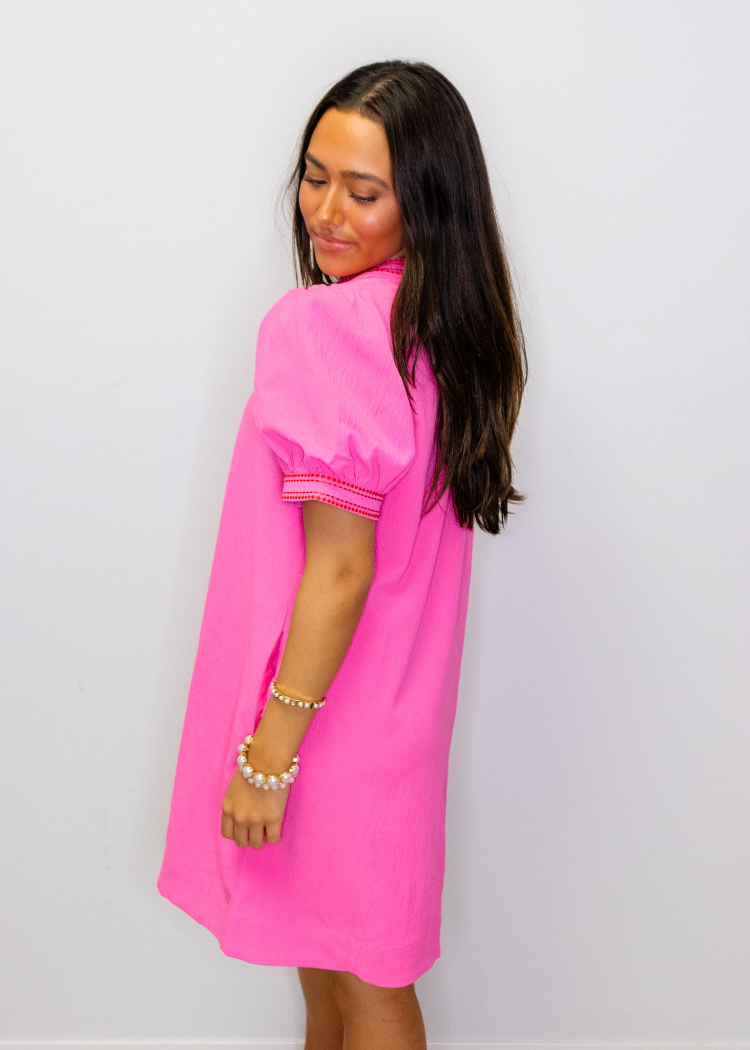 Hot Pink Border Embroidered Dress