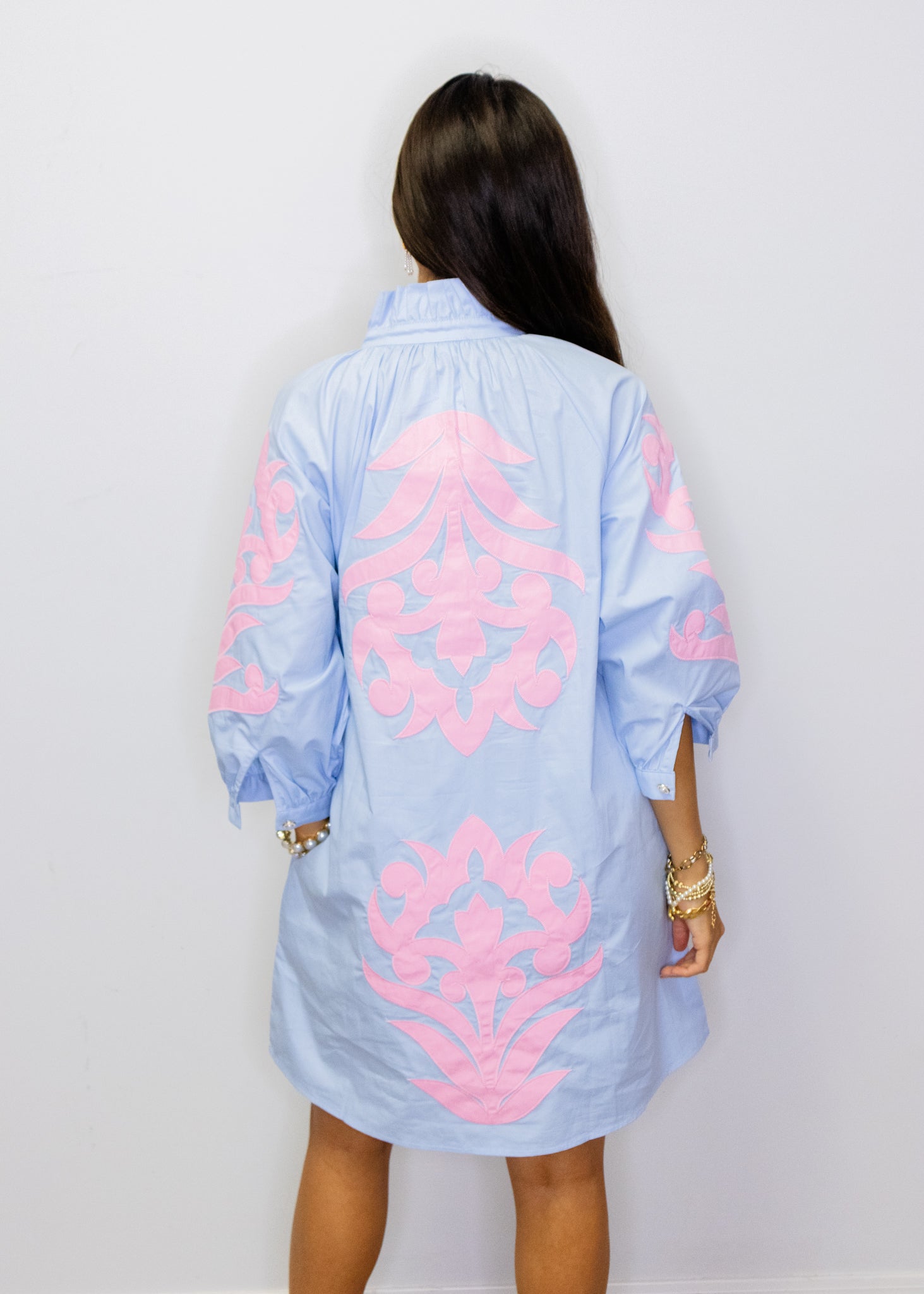 Powder Blue & Pink Baroque Shift Dress