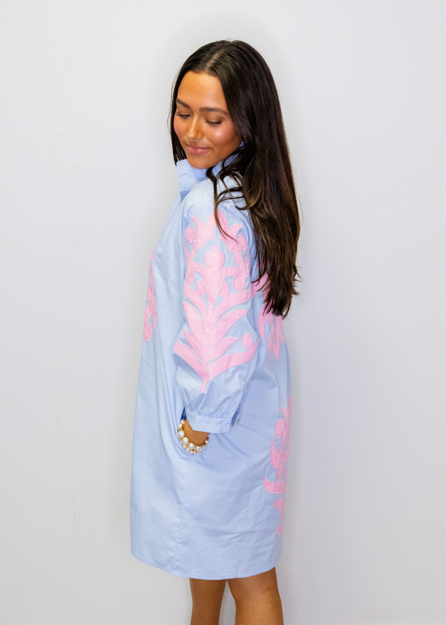 Powder Blue & Pink Baroque Shift Dress