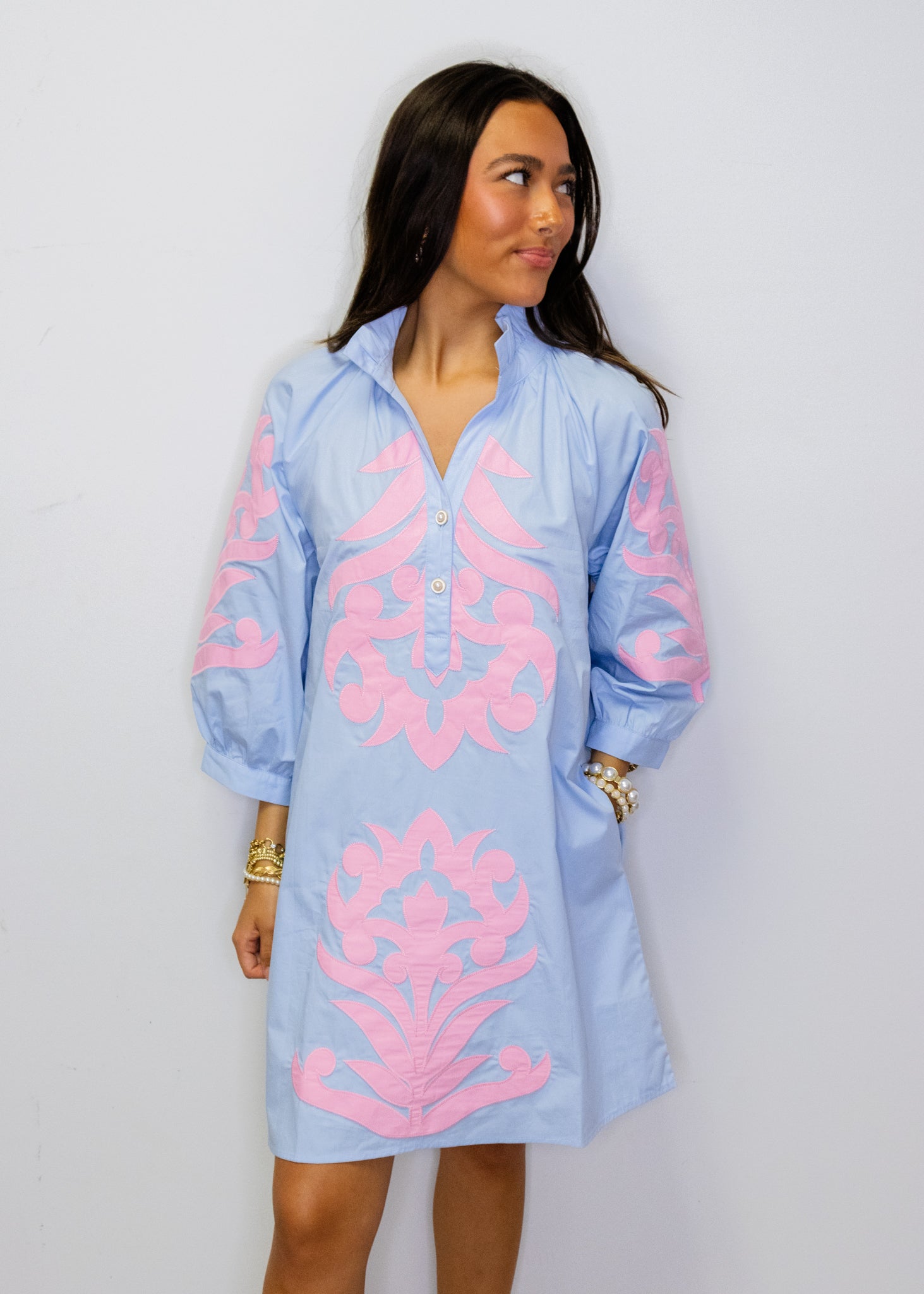 Powder Blue & Pink Baroque Shift Dress