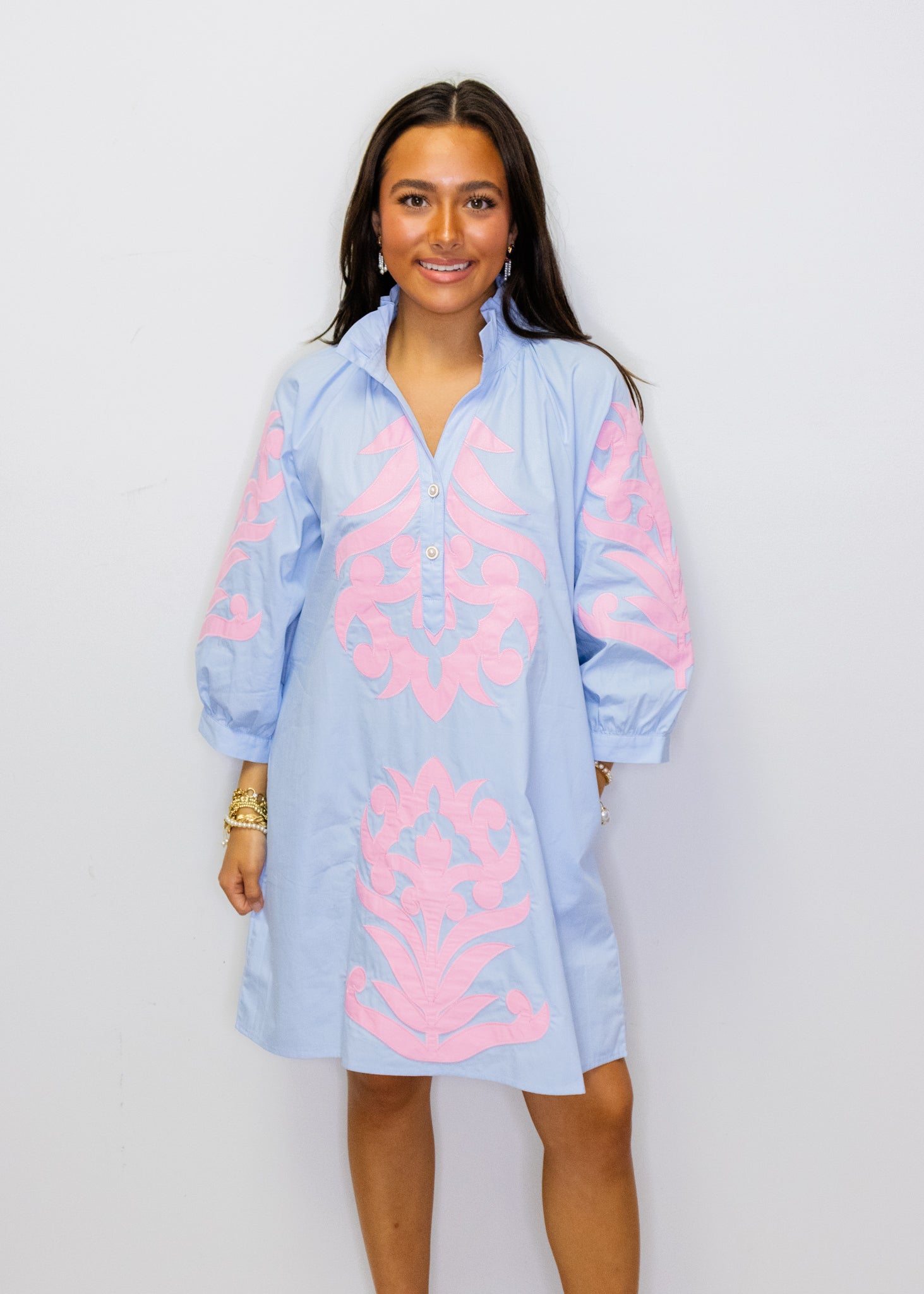 Powder Blue & Pink Baroque Shift Dress