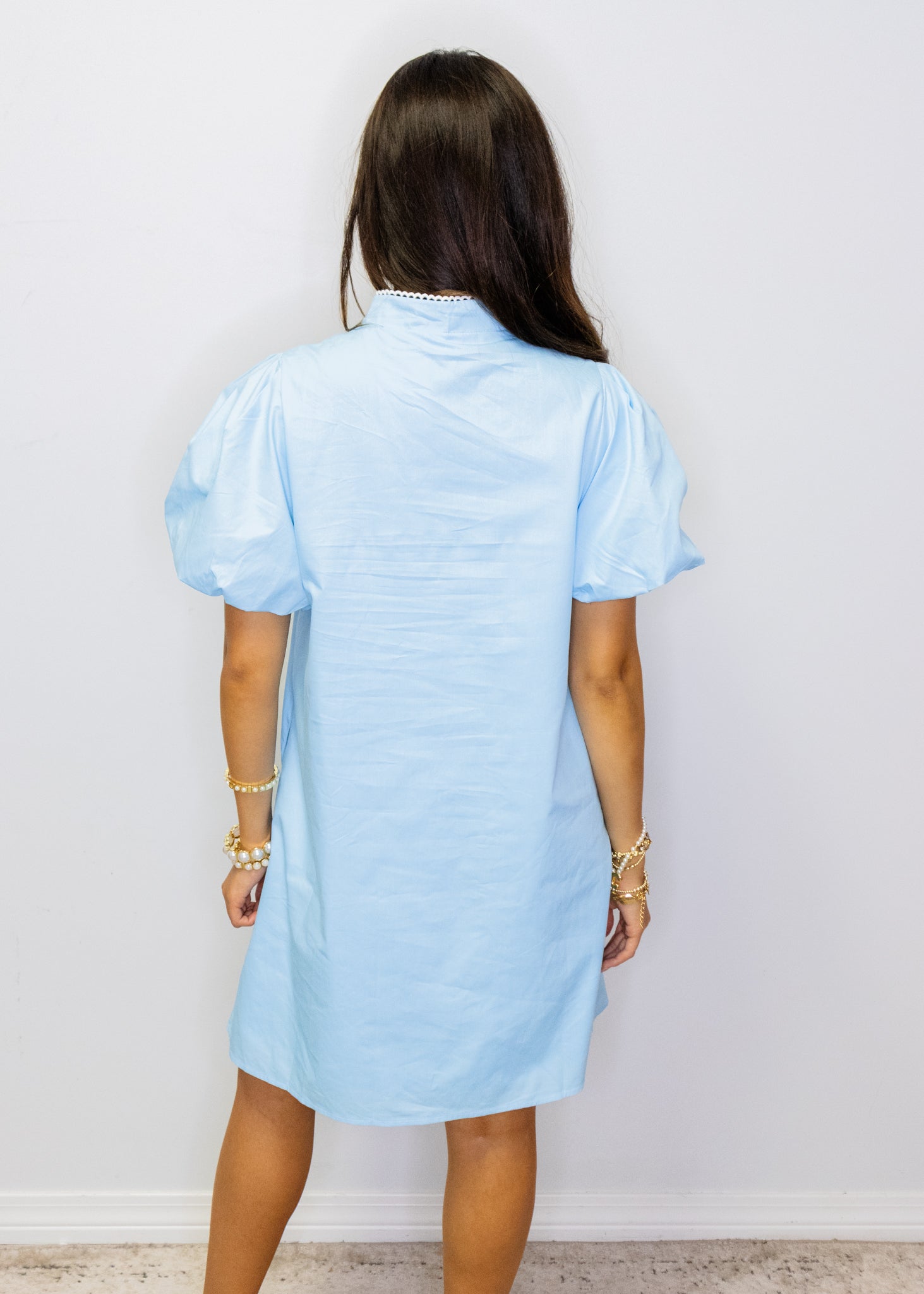 Powder Blue Baroque Applique Shift Dress