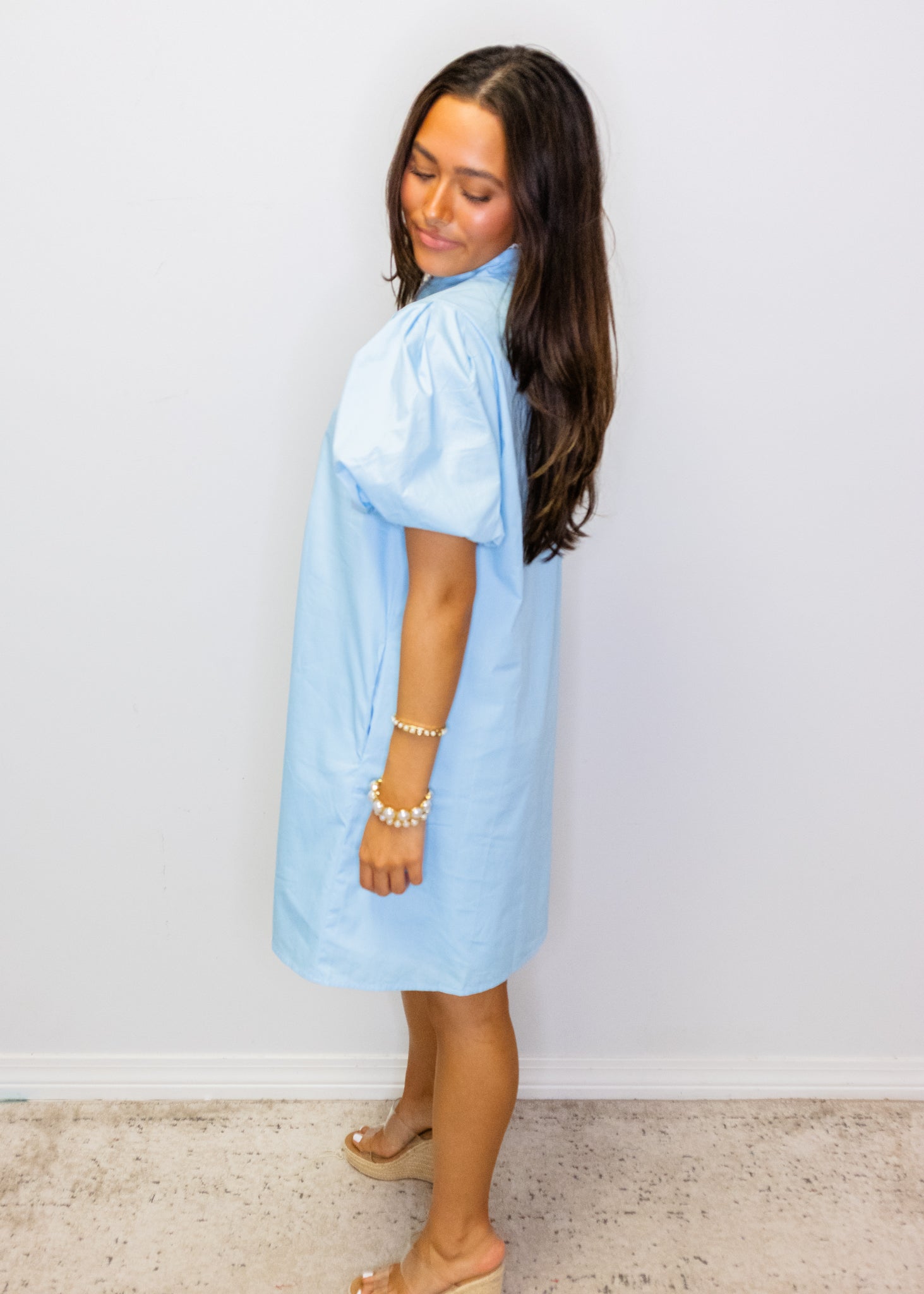 Powder Blue Baroque Applique Shift Dress