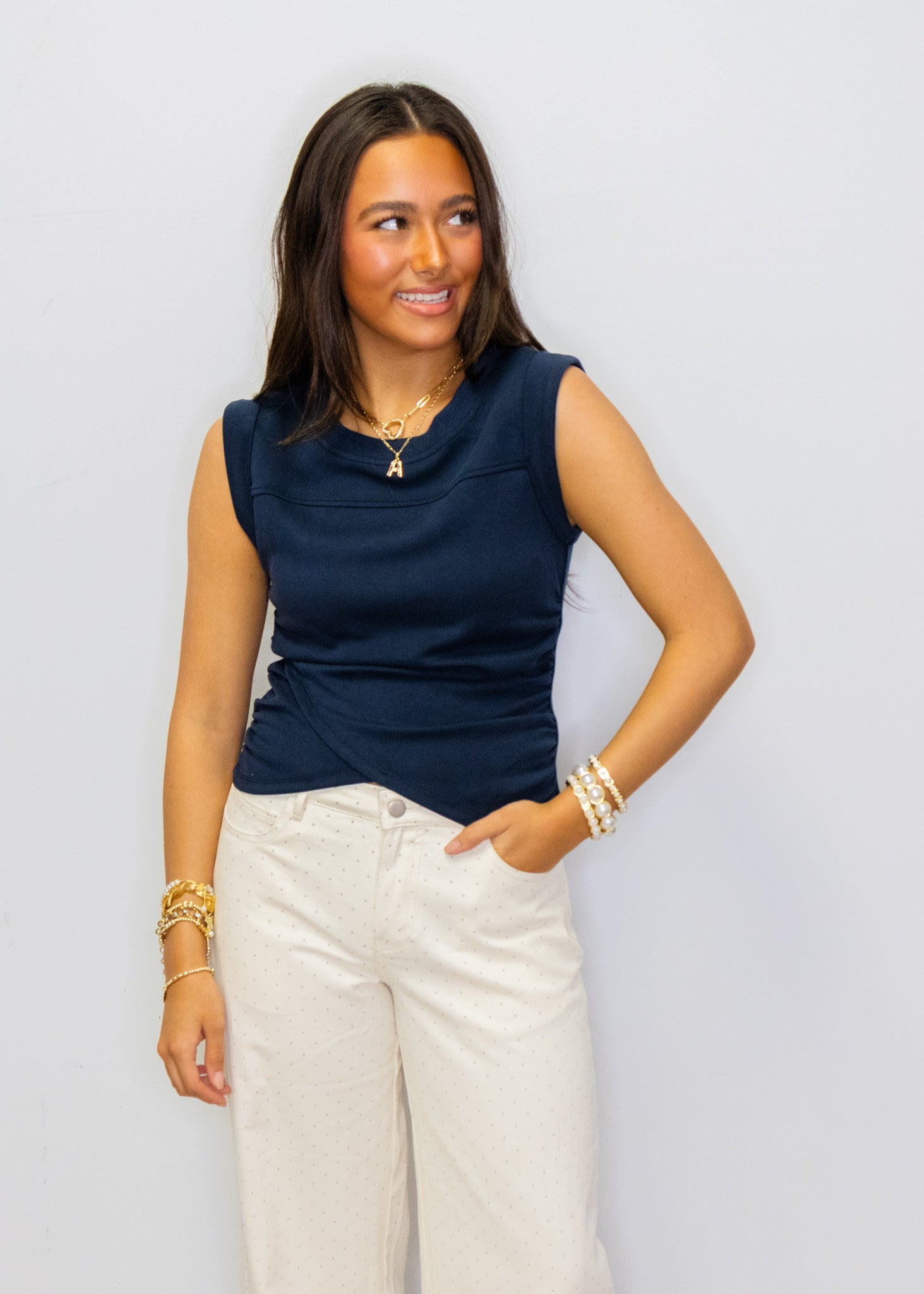Navy Wrap Modal Sleeveless Top
