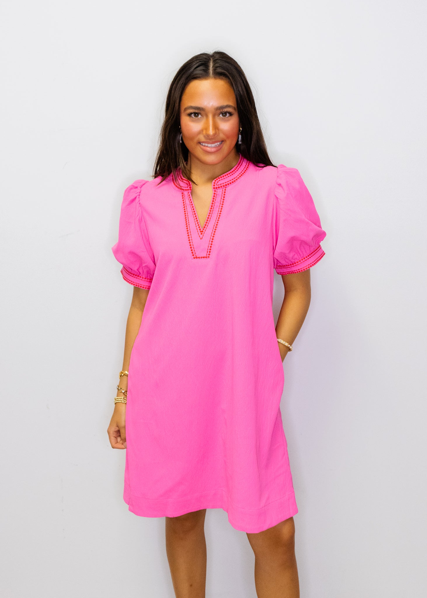 Hot Pink Border Embroidered Dress