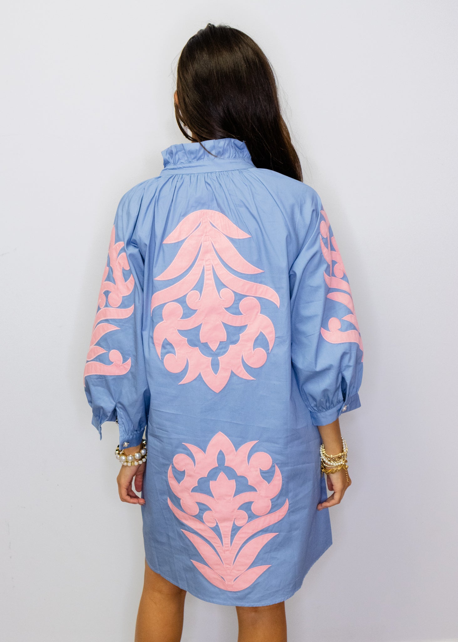 Cornflower Blue & Pink Baroque Shift Dress