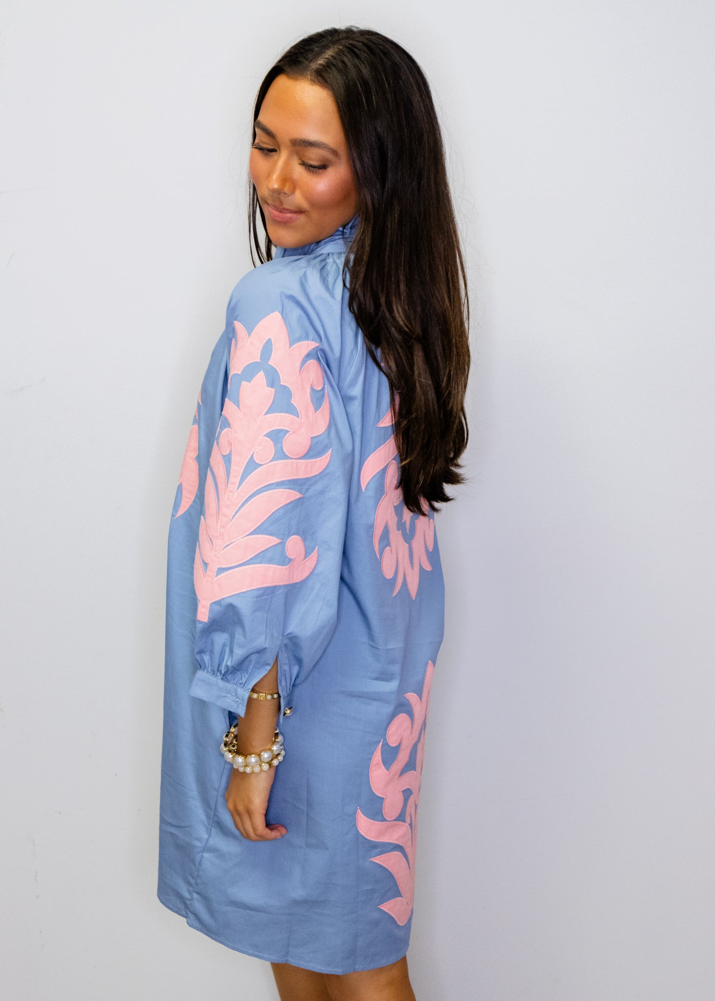 Cornflower Blue & Pink Baroque Shift Dress