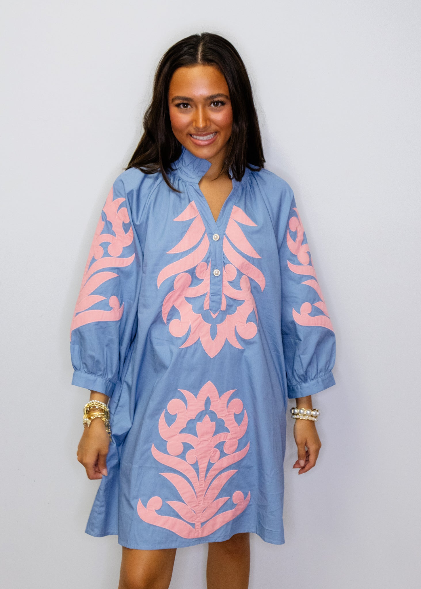 Cornflower Blue & Pink Baroque Shift Dress