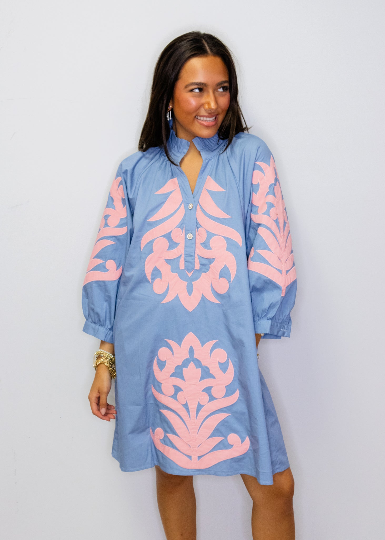 Cornflower Blue & Pink Baroque Shift Dress
