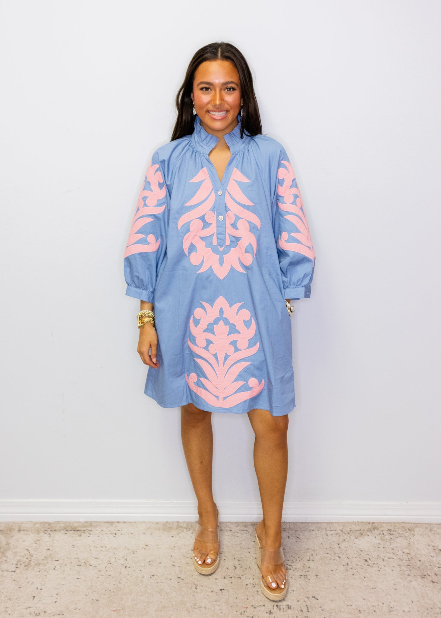 Cornflower Blue & Pink Baroque Shift Dress