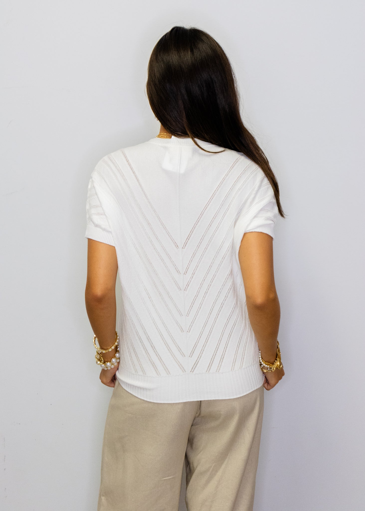 White Chevron Knit Top