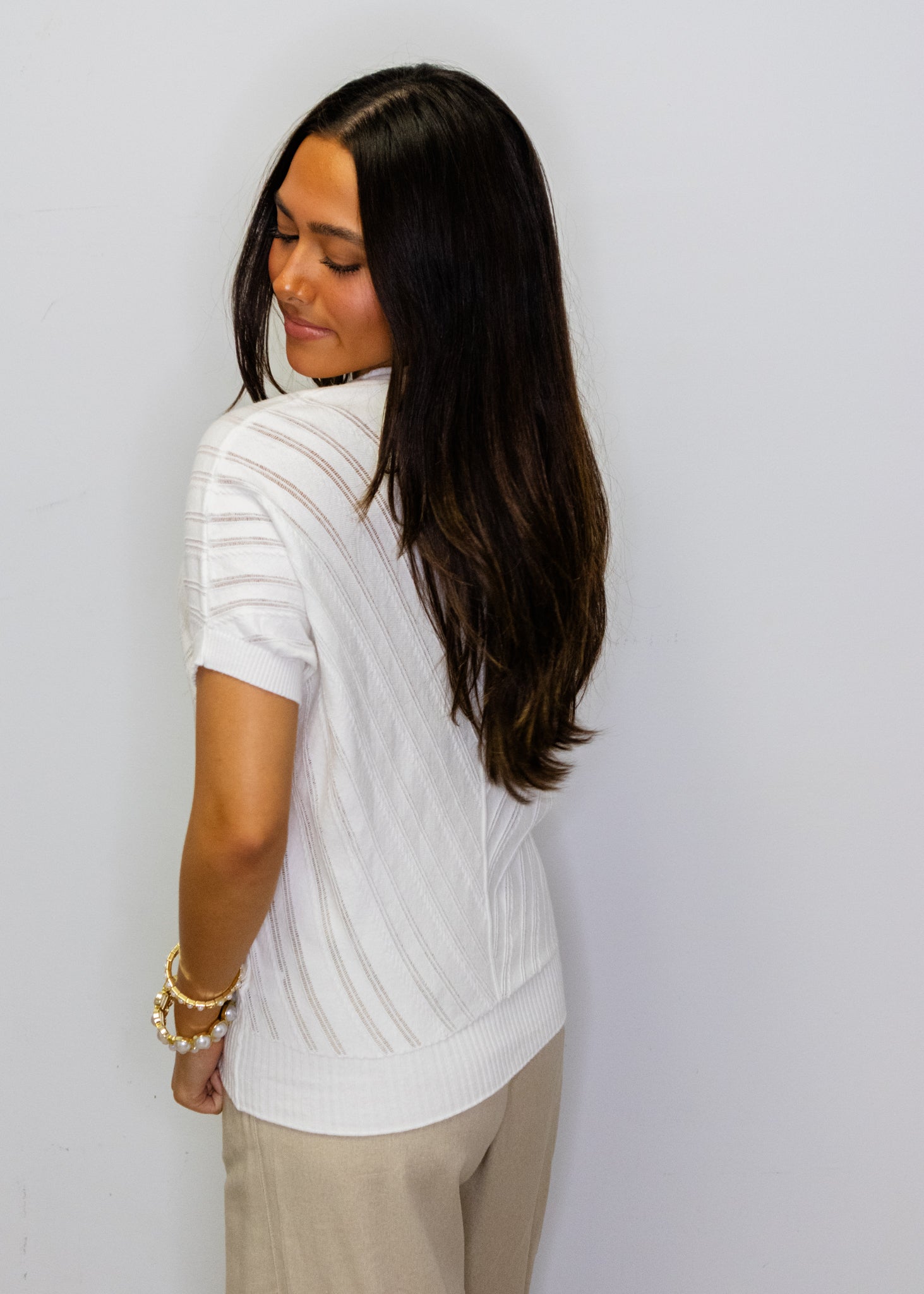 White Chevron Knit Top