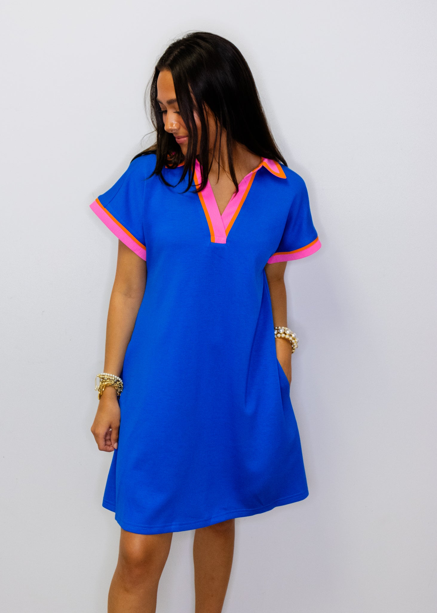 Royal Blue Contrast Detail Dress