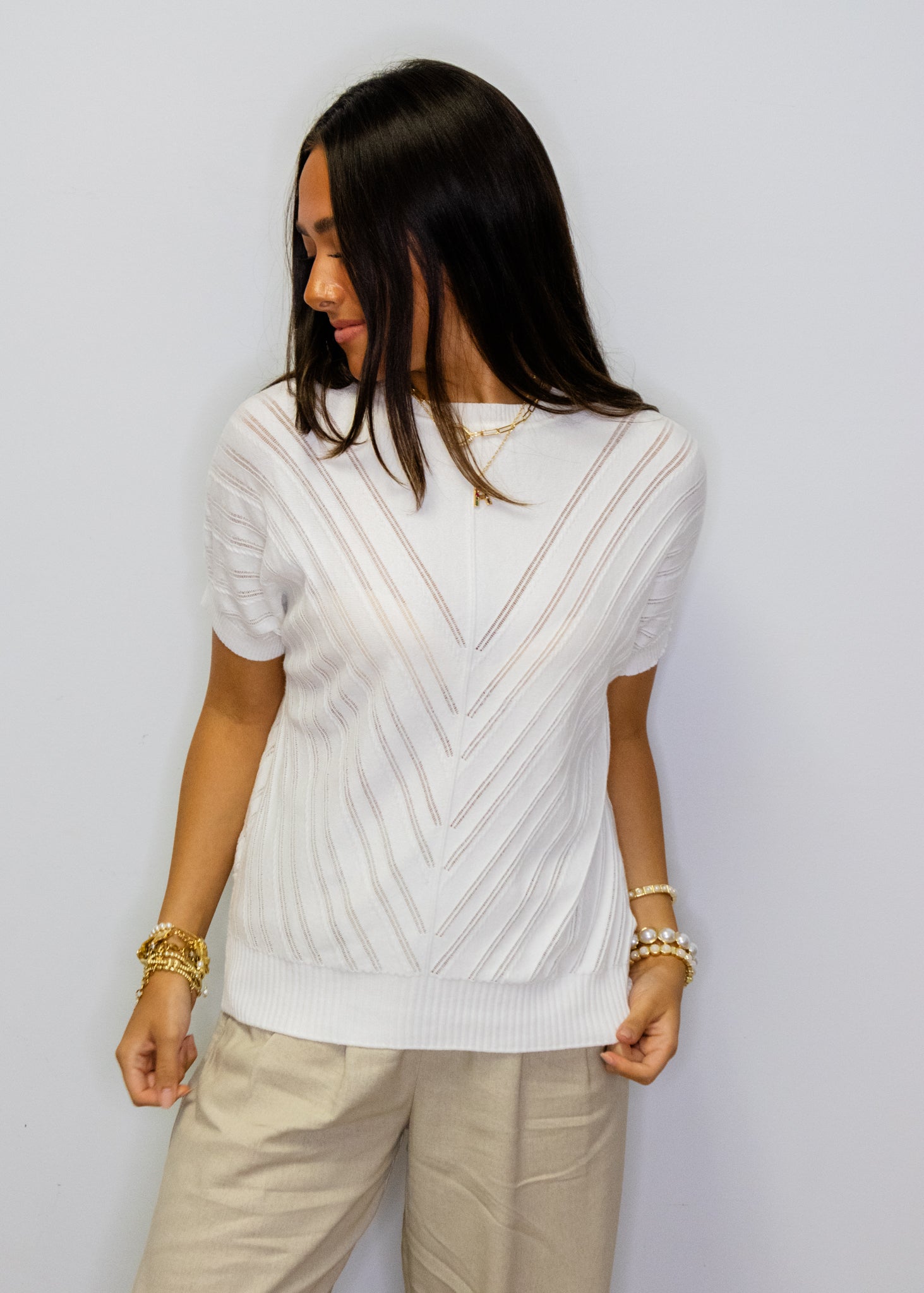 White Chevron Knit Top