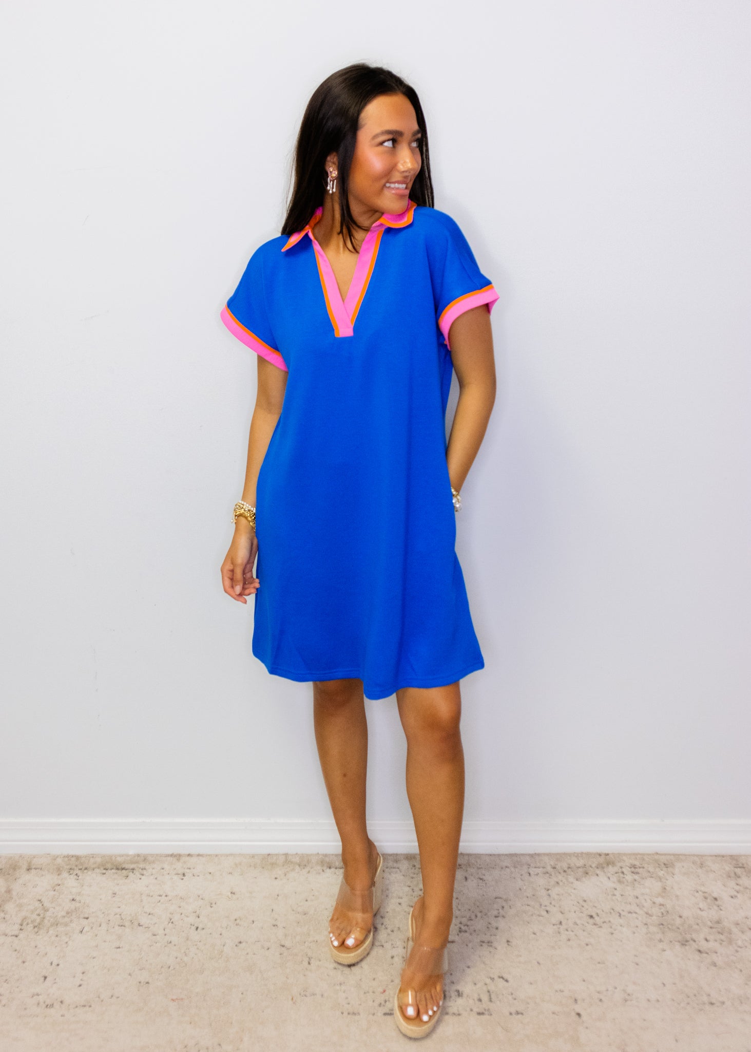 Royal Blue Contrast Detail Dress