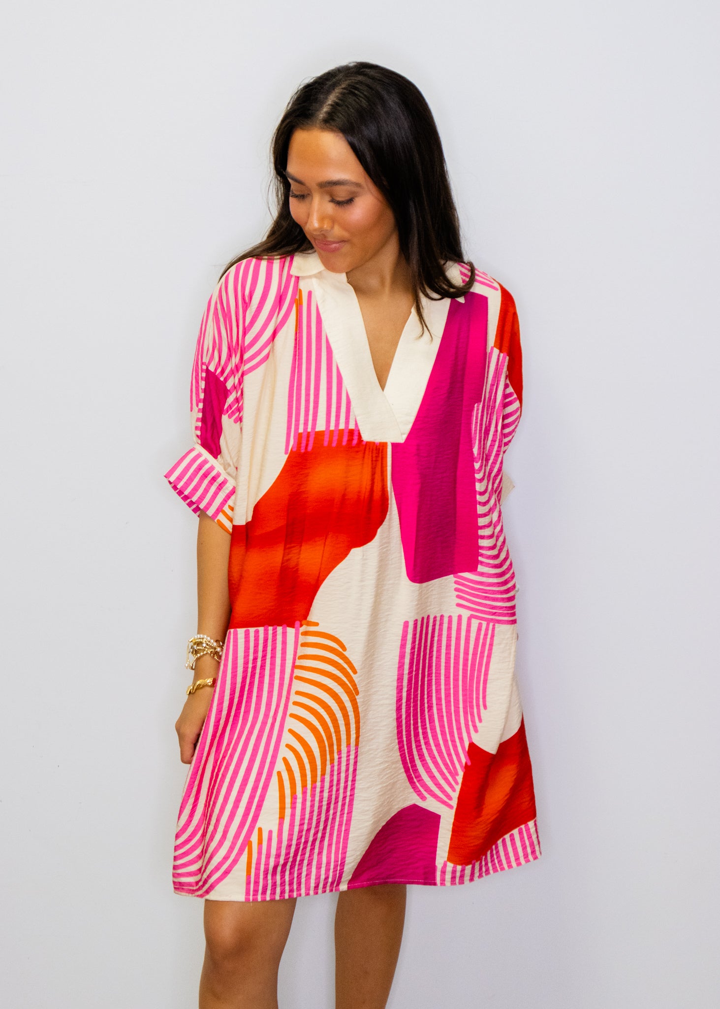 Fuchsia Multi Geometric Dress