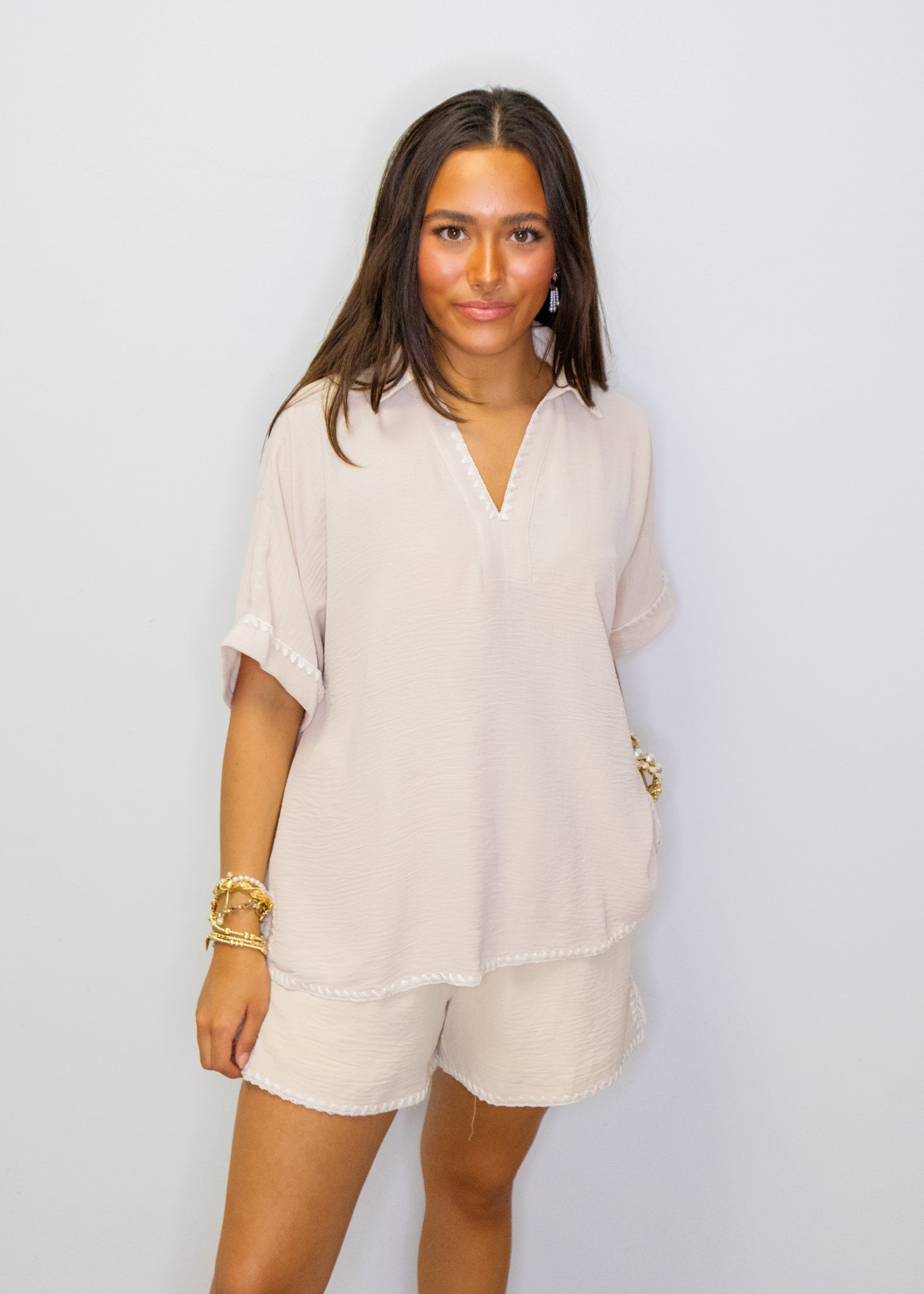 Oatmeal Contrast Shorts Set