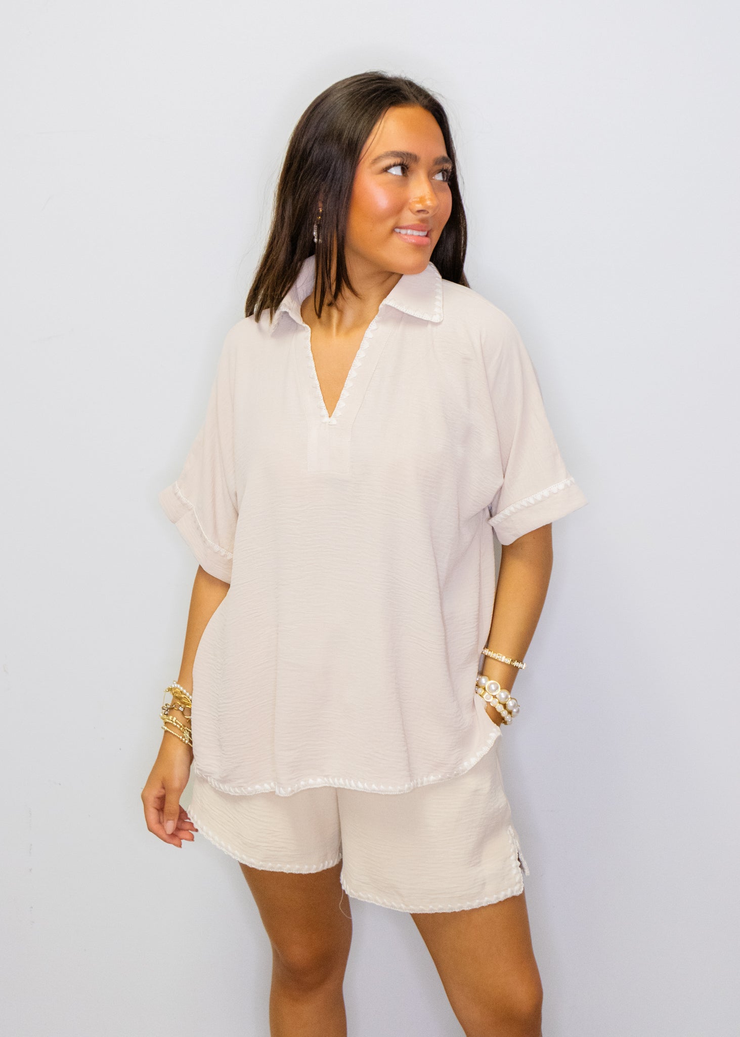 Oatmeal Contrast Shorts Set