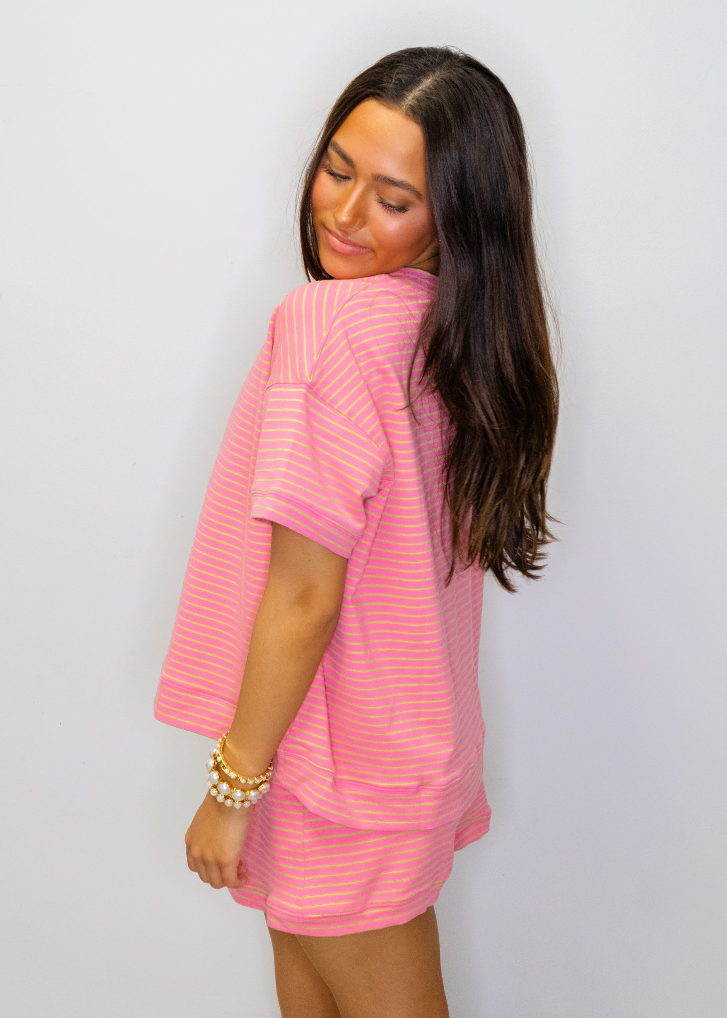 Pink & Yellow Stripe Short Set